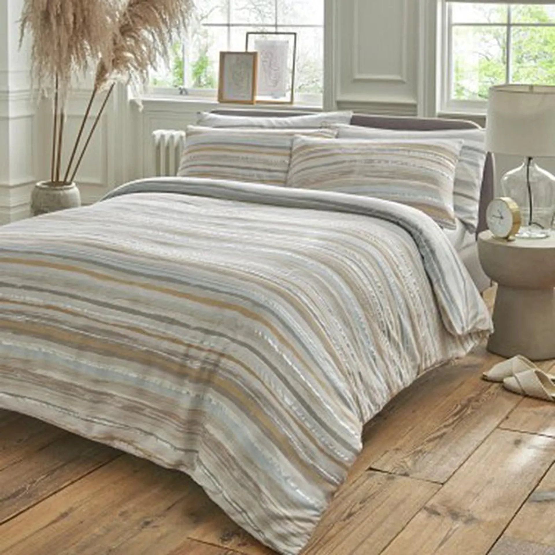 Samantha Faiers Serena Stripe 100% Cotton Duvet Cover Sets Super King (Size 260x220 Cm) - Mineral