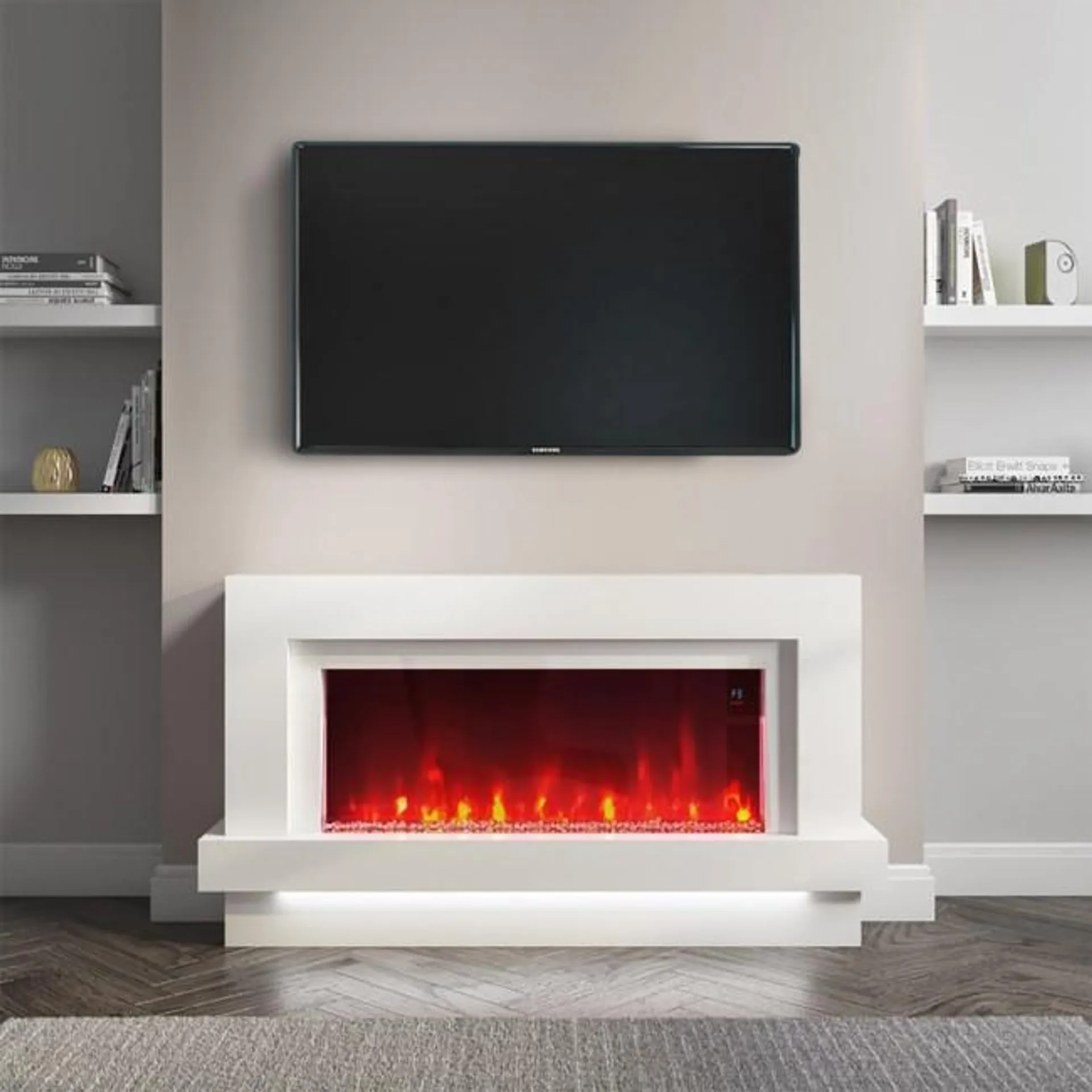 White Freestanding Alexa Electric Fireplace with LED Lights- Amberglo