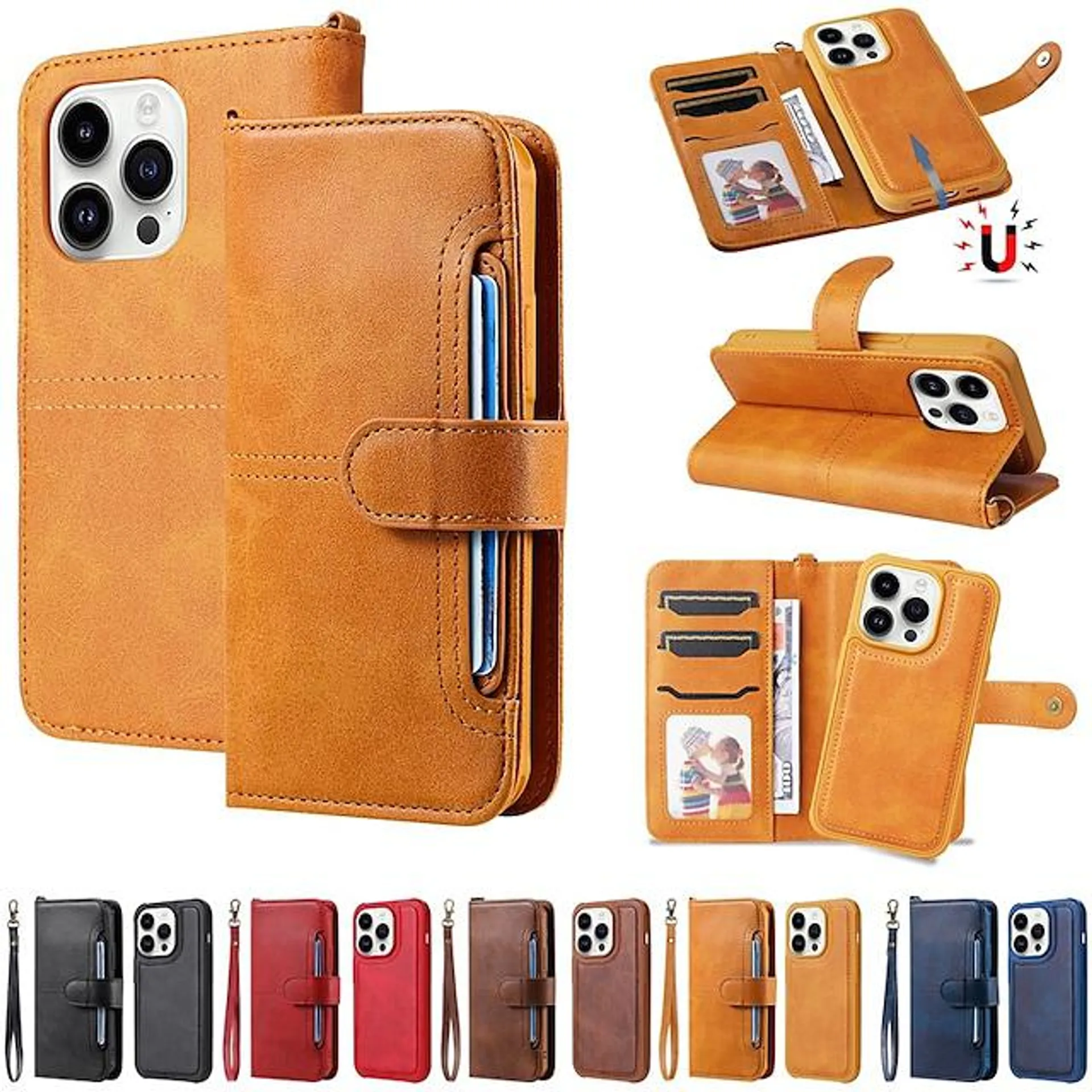 Phone Case For Apple Wallet Card iPhone 14 Pro Max 13 12 11 Pro Max Mini X XR XS 8 7 Plus Portable Detachable Wallet Solid Colored TPU PU Leather