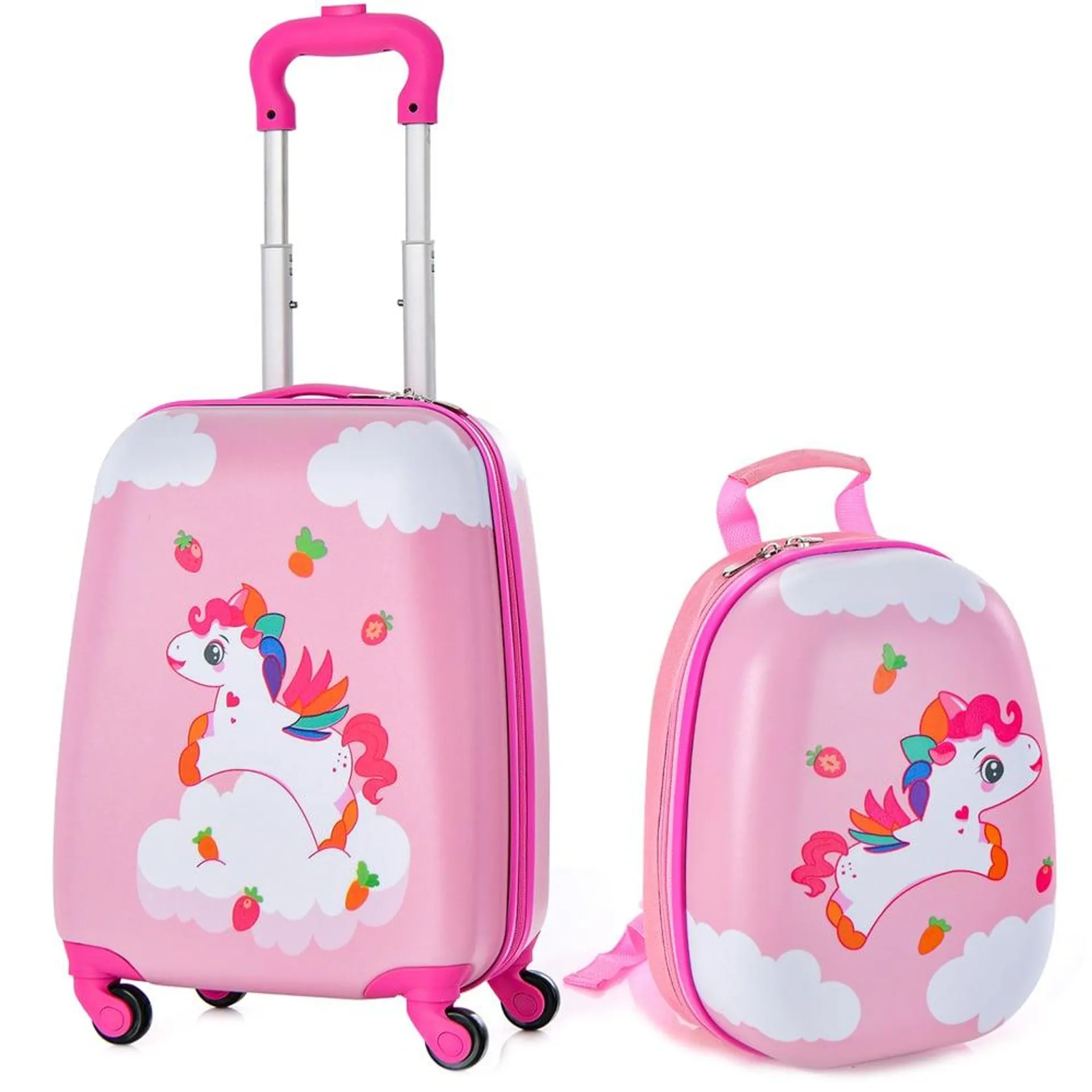 Costway Kids Set of 2 Cream Pink Suitcase Luggage