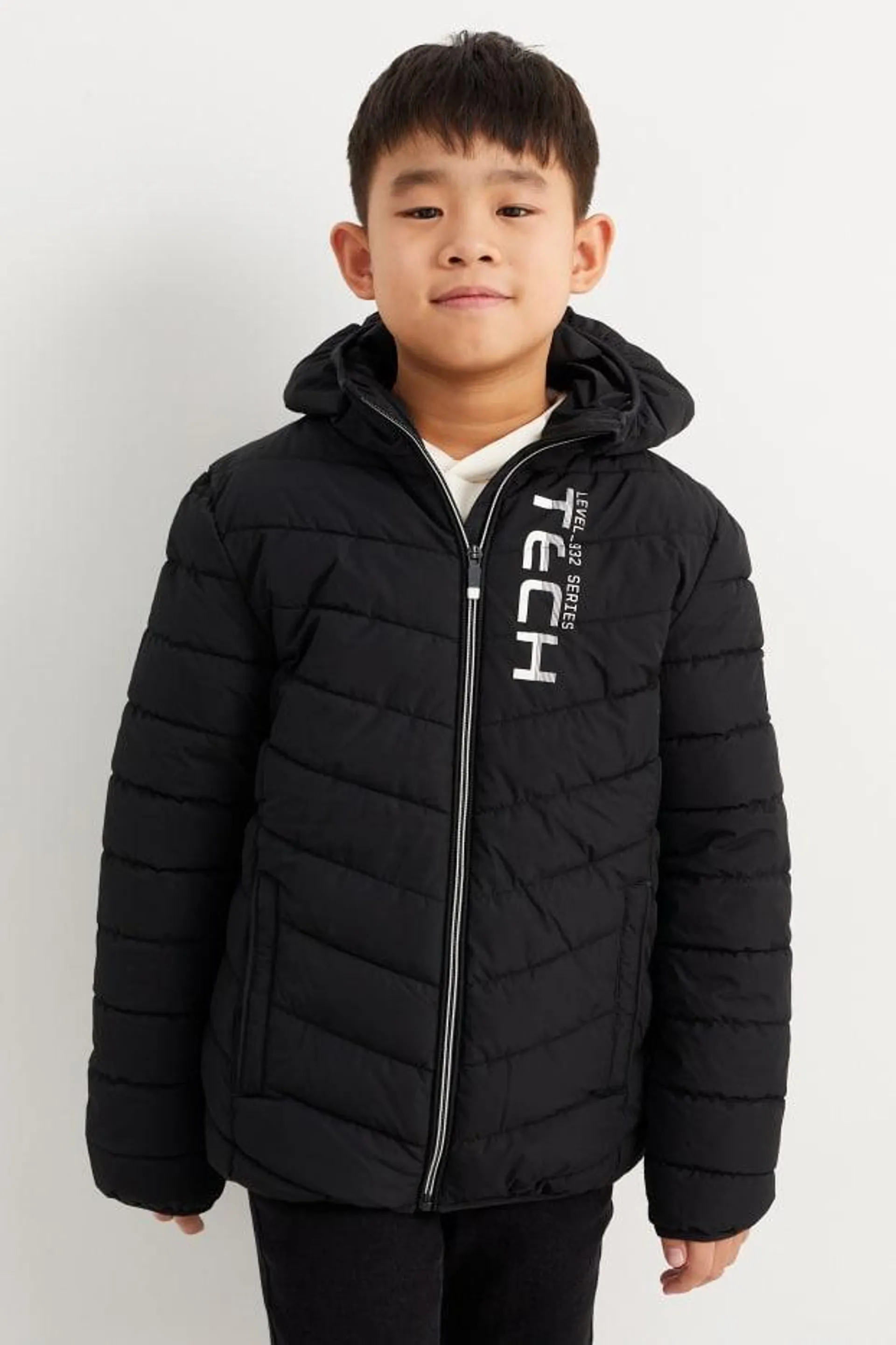 Quilted jacket with hood - water-repellent