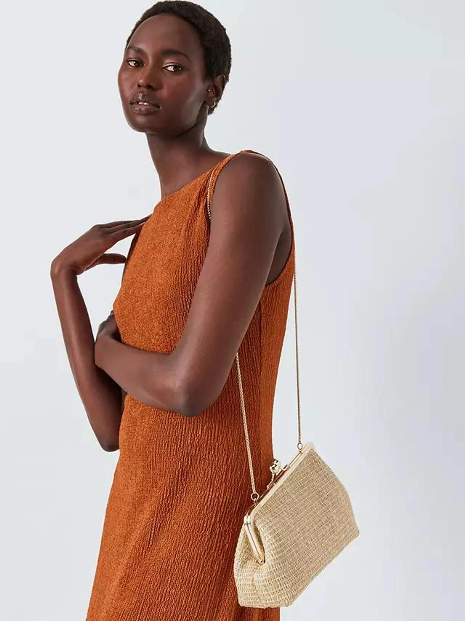 Asymmetrical Raffia Clutch Bag, Natural