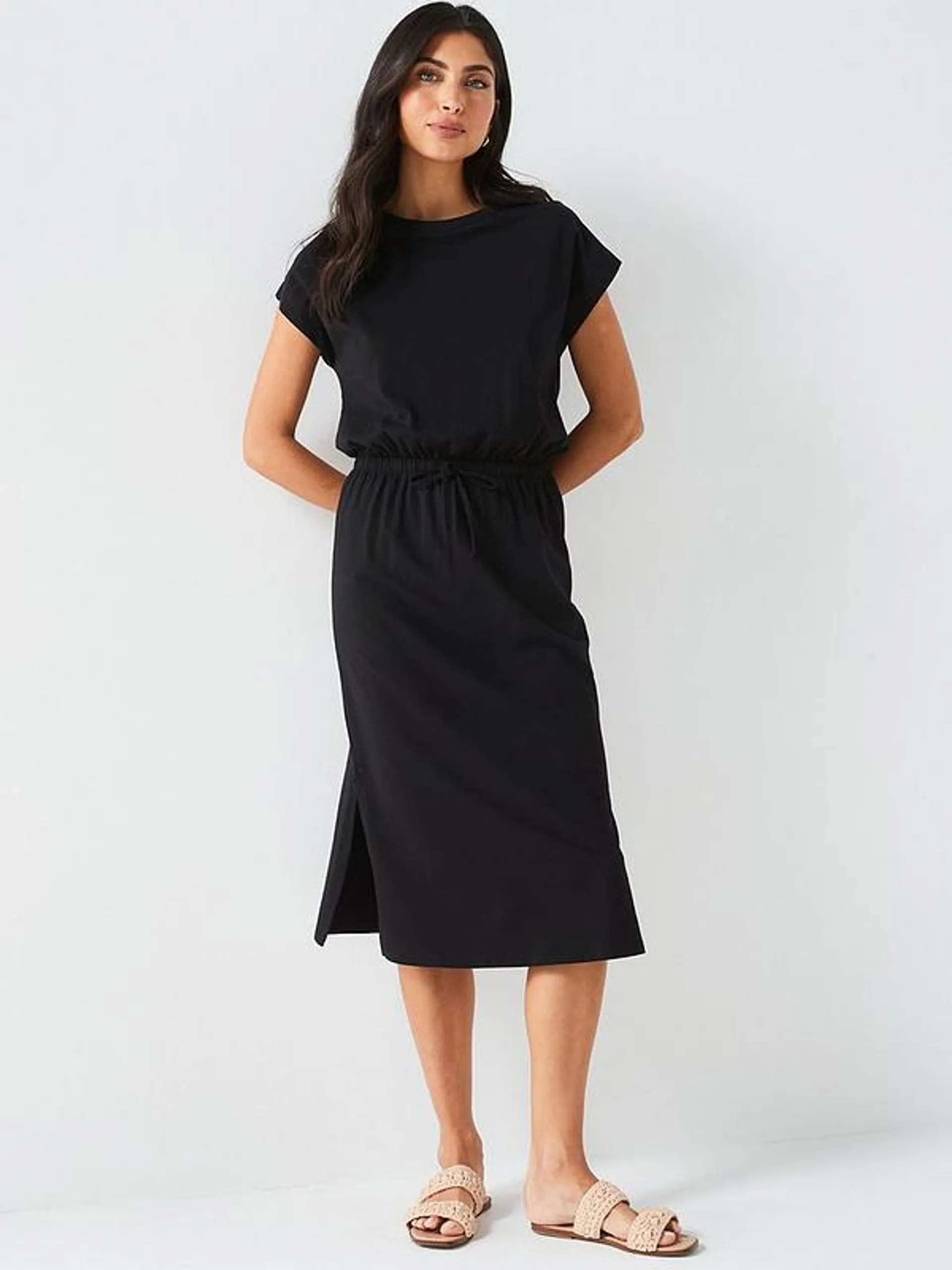 Channel Waist Midi Dress - Black