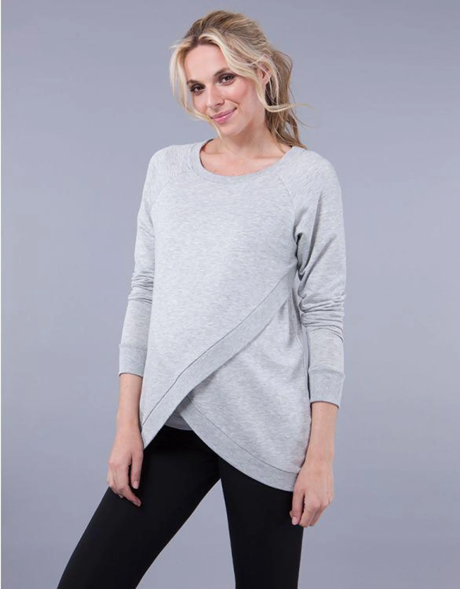 Grey Cotton Blend Maternity & Nursing Sweatshirt