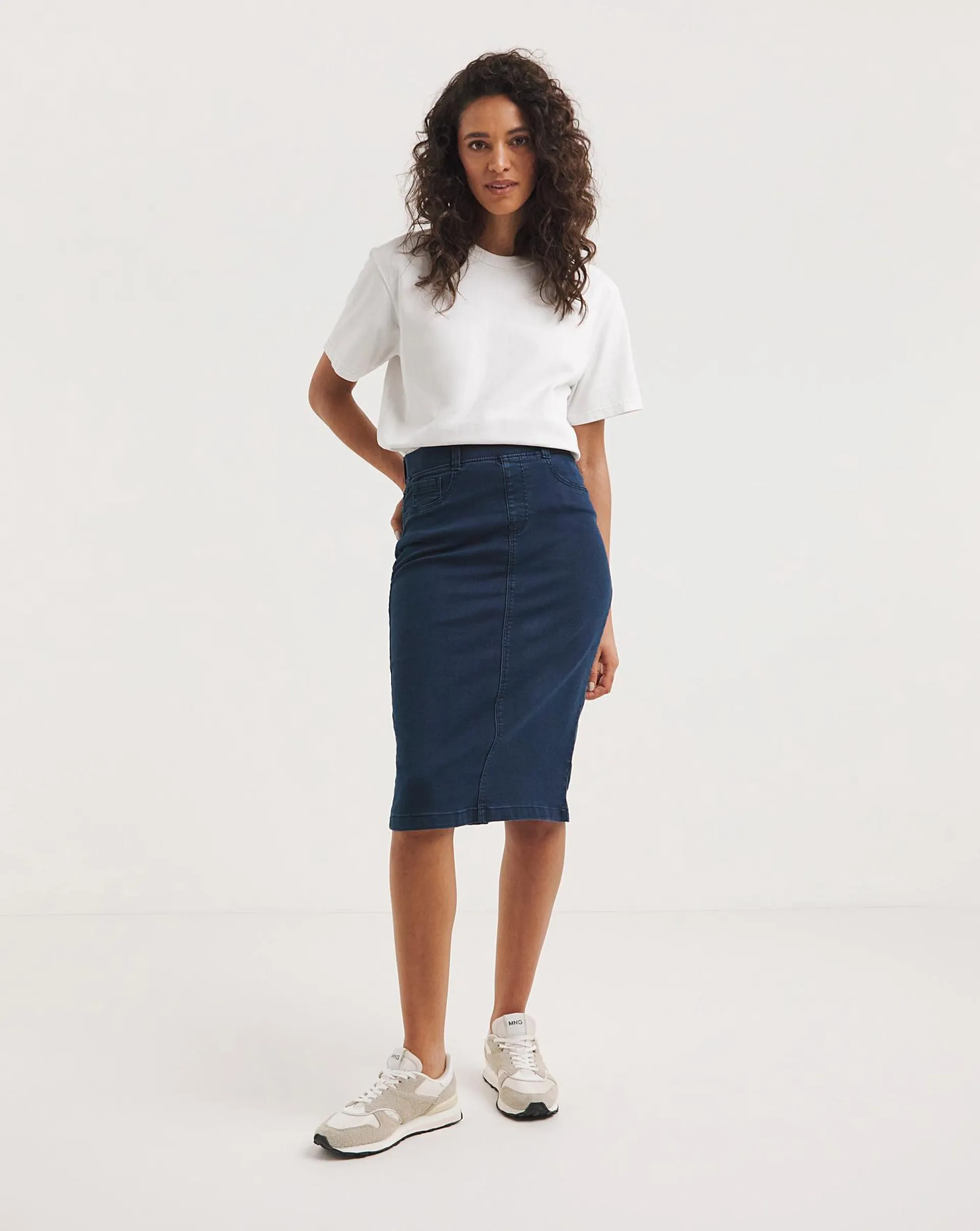 Amber Indigo Pull-On Stretch Denim Tube Skirt