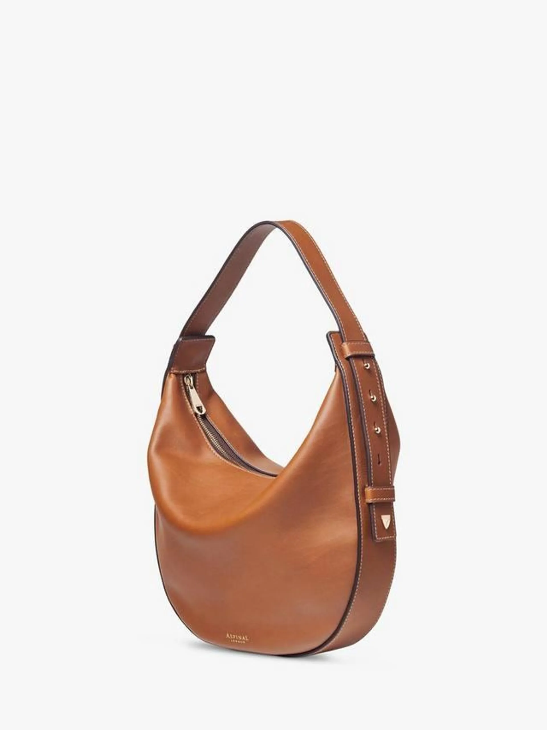 Crescent Smooth Leather Hobo Bag, Tan