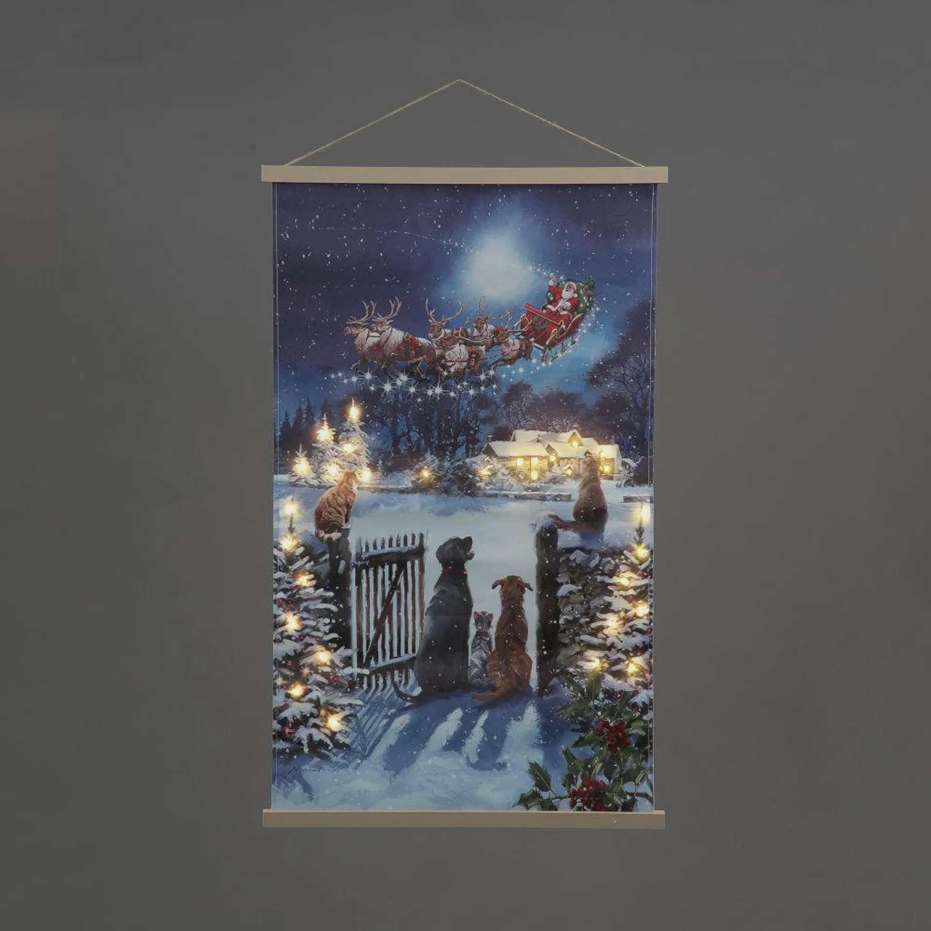 Battery Operated LED Cats & Dogs Christmas Hanging Tapestry (65x107cm)