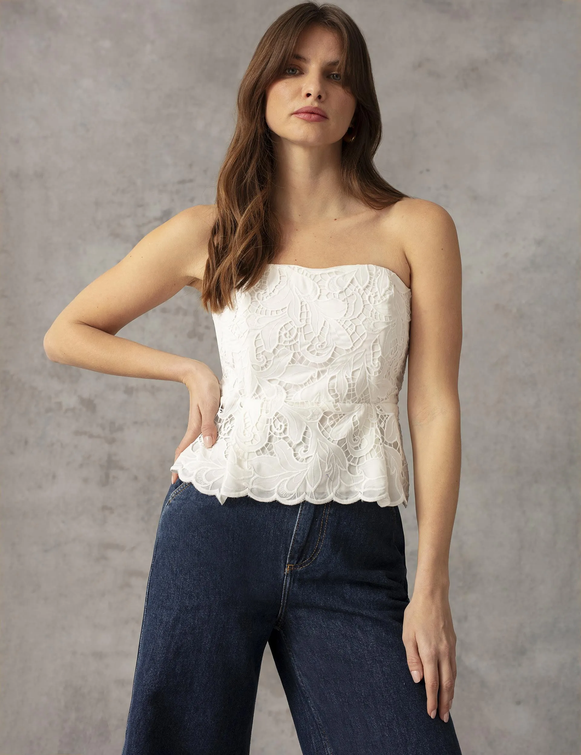 Lace Bandeau Peplum Top