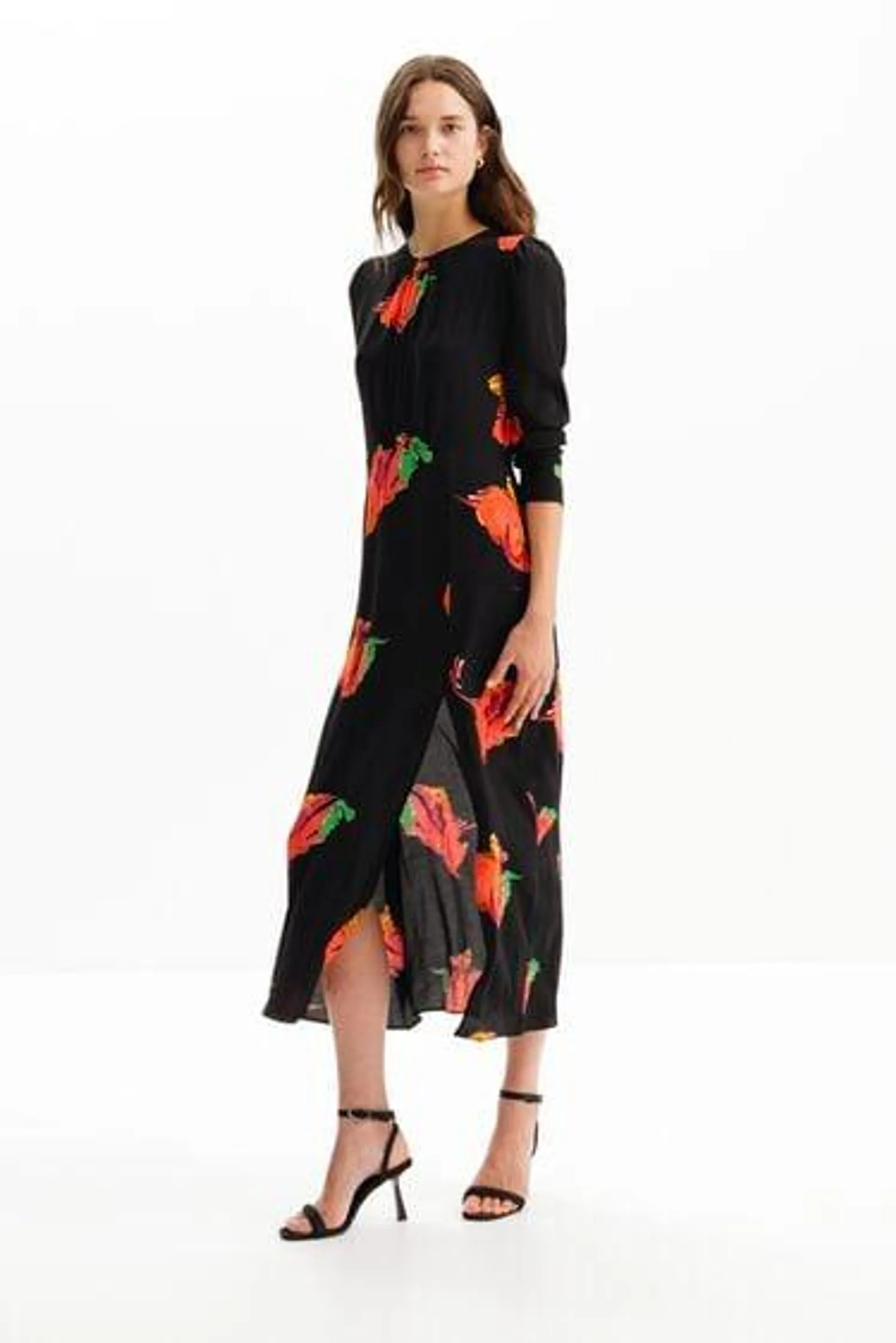 Langes Kleid Schlitz Blumen