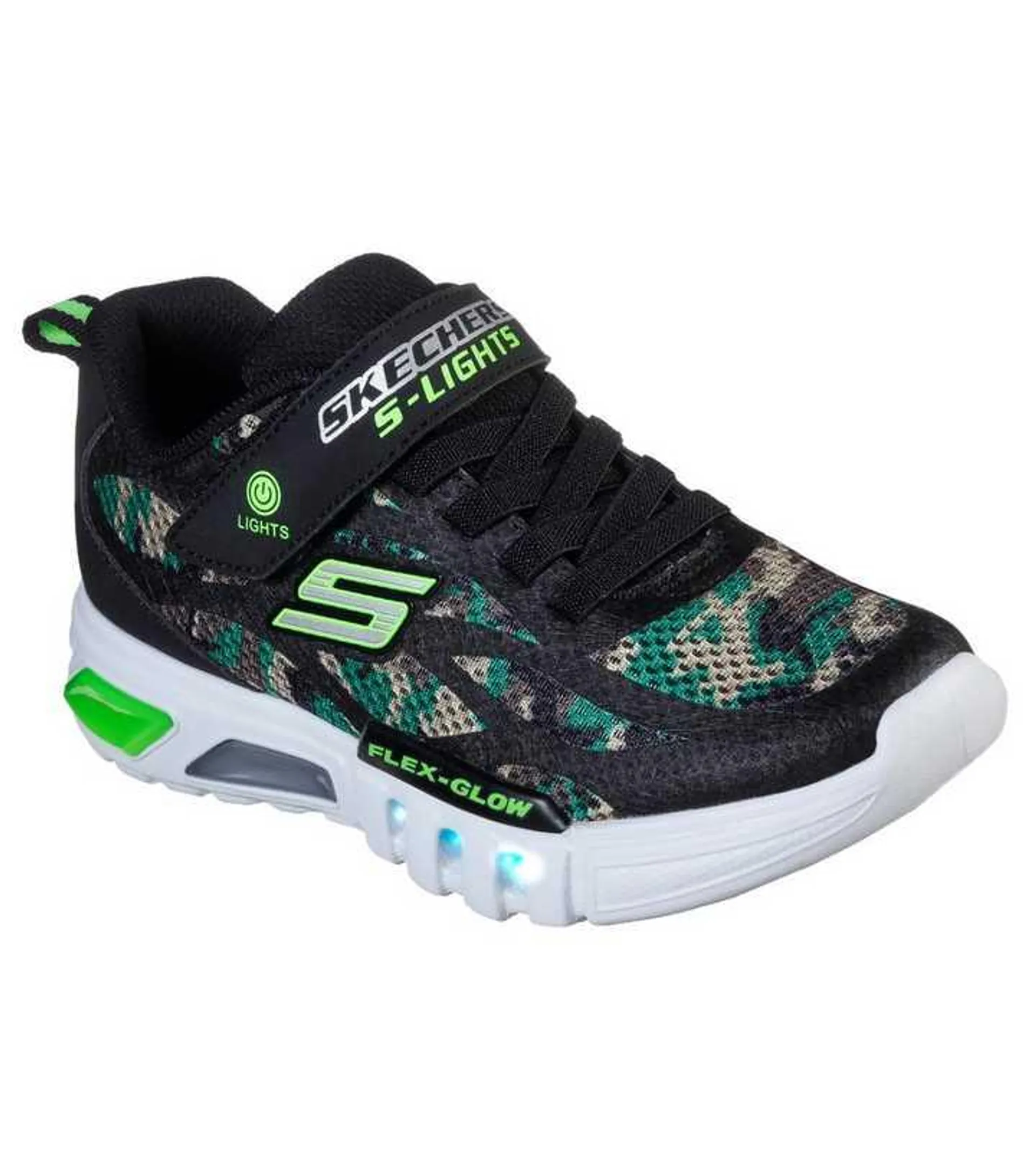 Skechers Kids Black Camo Flex Glow Light Up Trainers