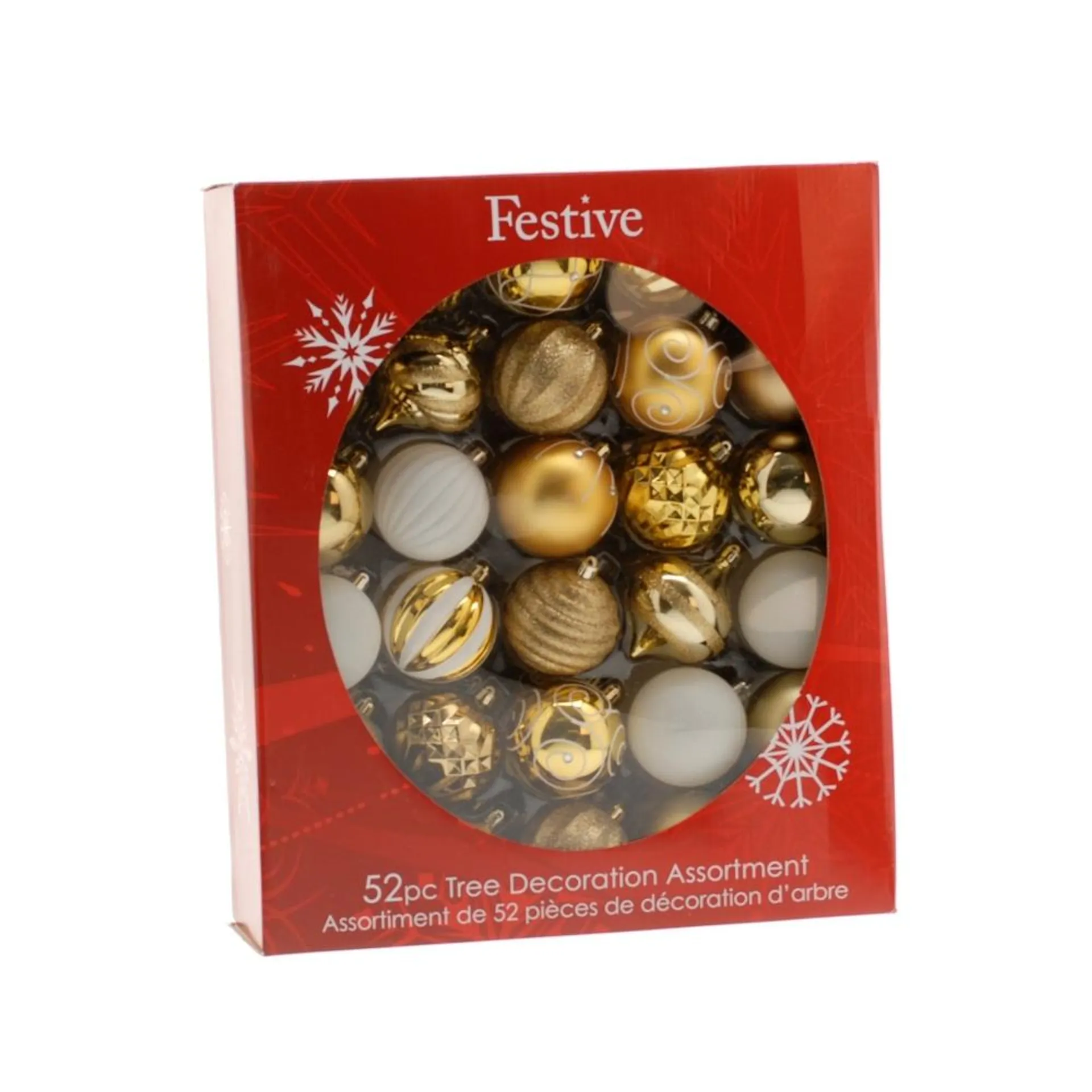 52 Piece Gold & White Tree Decoration Bauble Pack