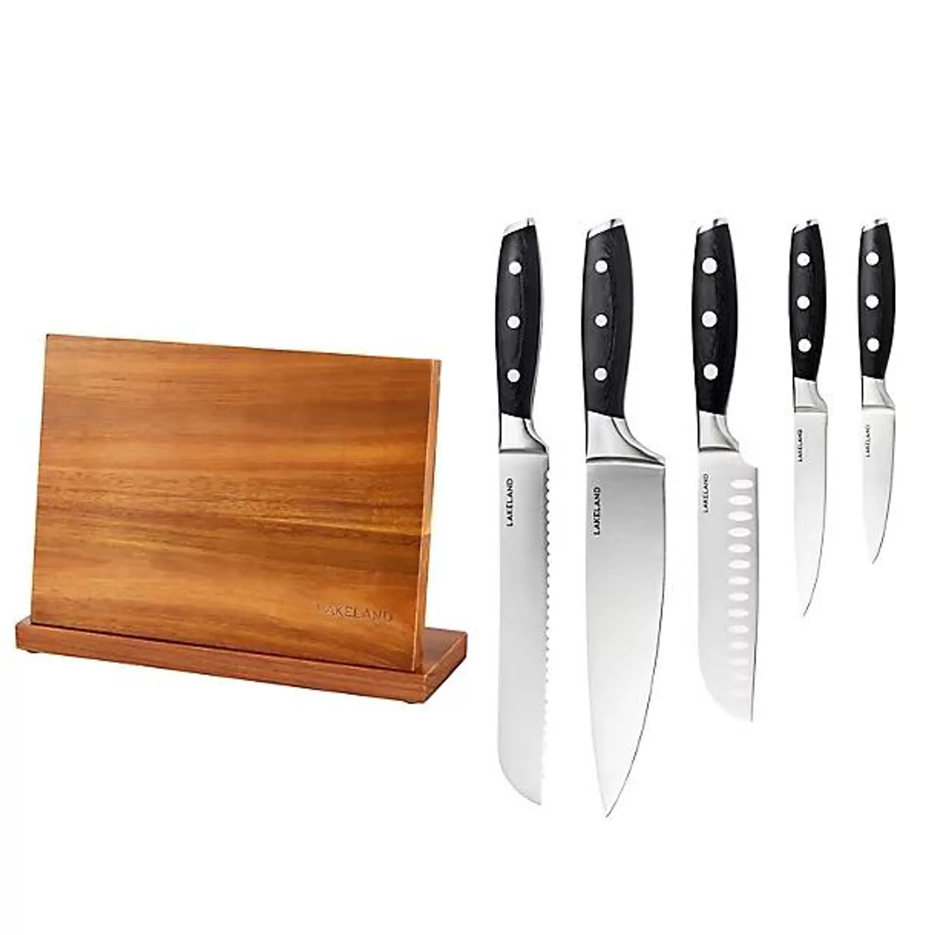 Lakeland Acacia Magnetic Knife Block Precision 5-Piece Knife Bundle