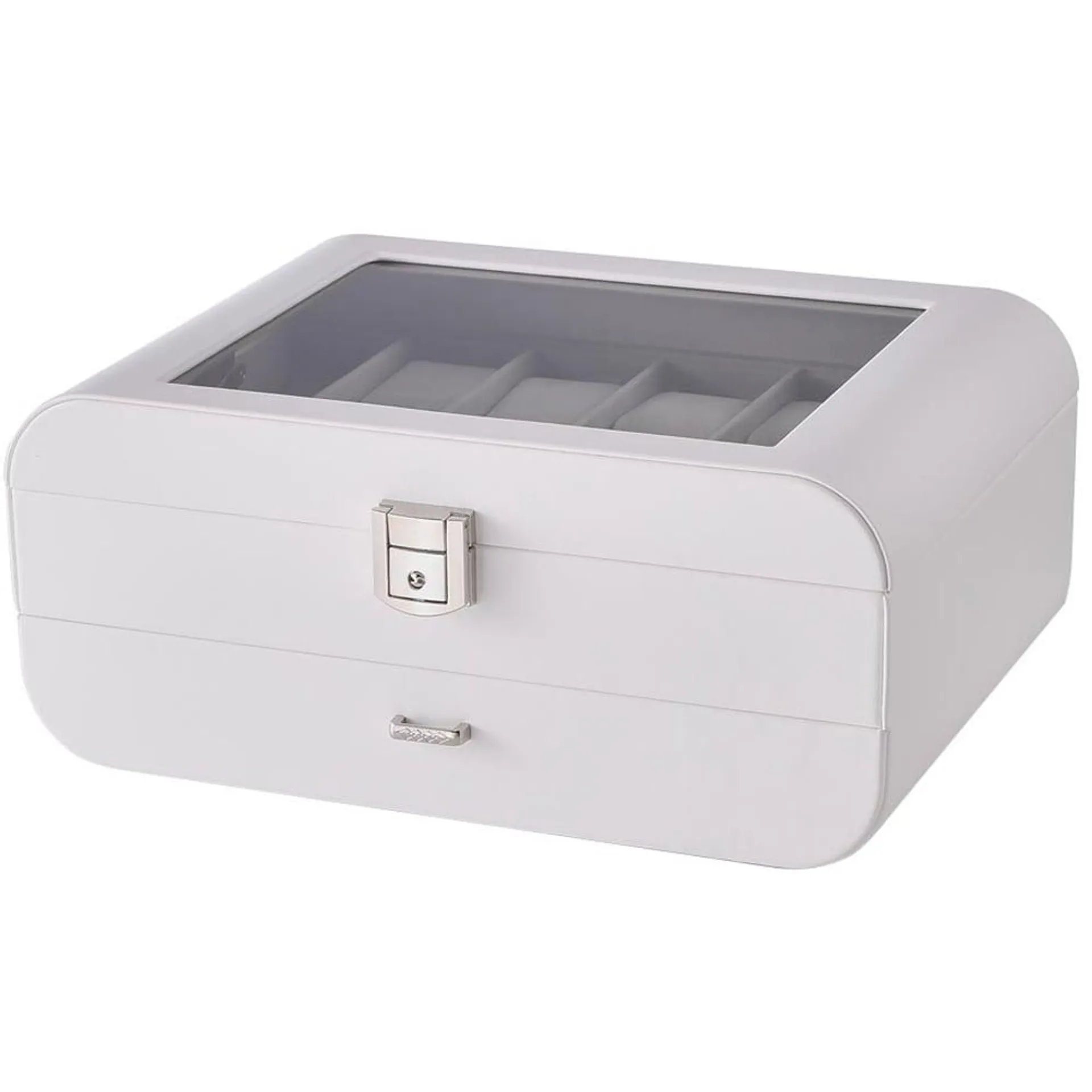 H&O Direct Single Drawer White Jewellery Box with Watch Slots