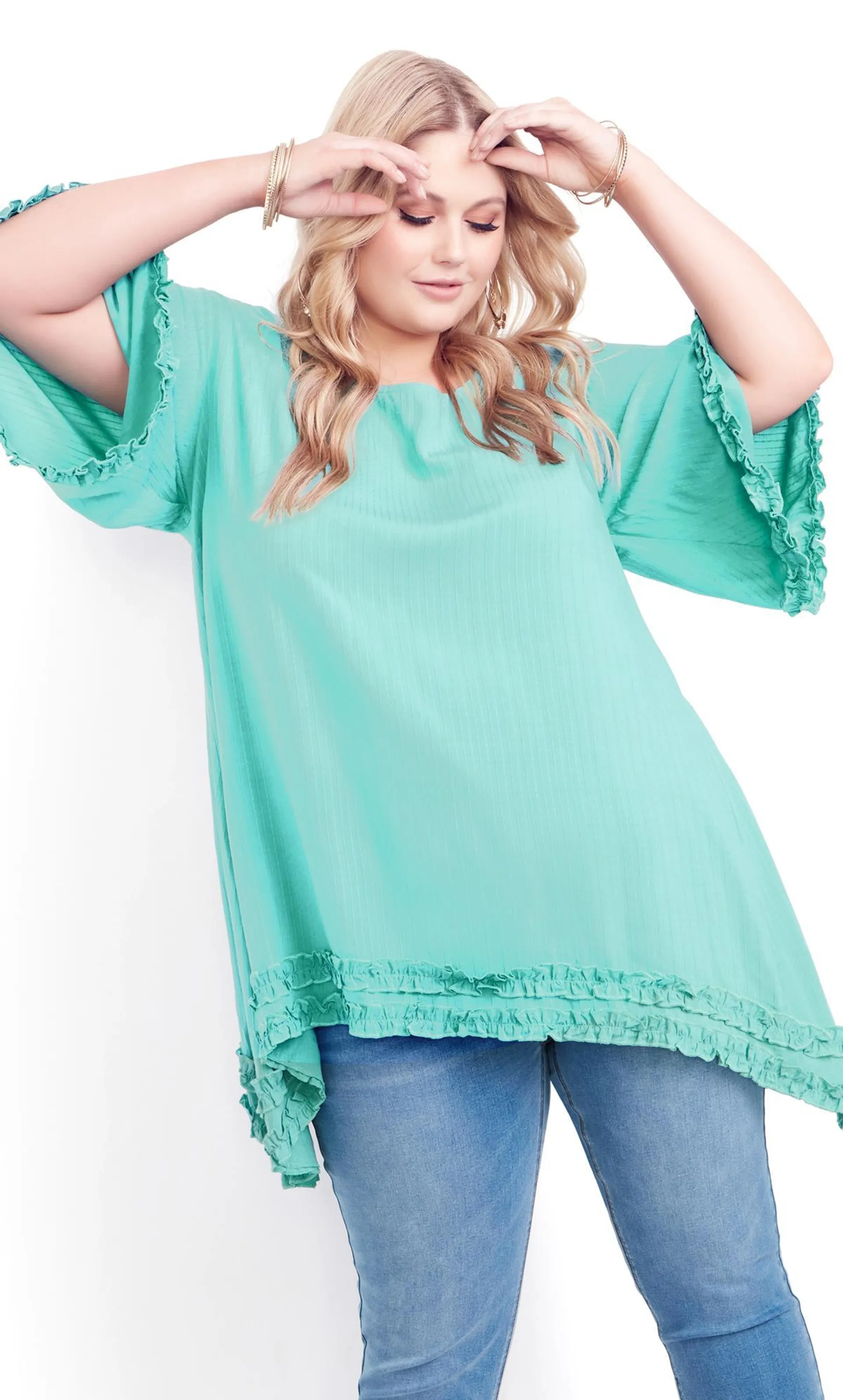 Evans Turquoise Blue Frill Sleeve Oversized Top