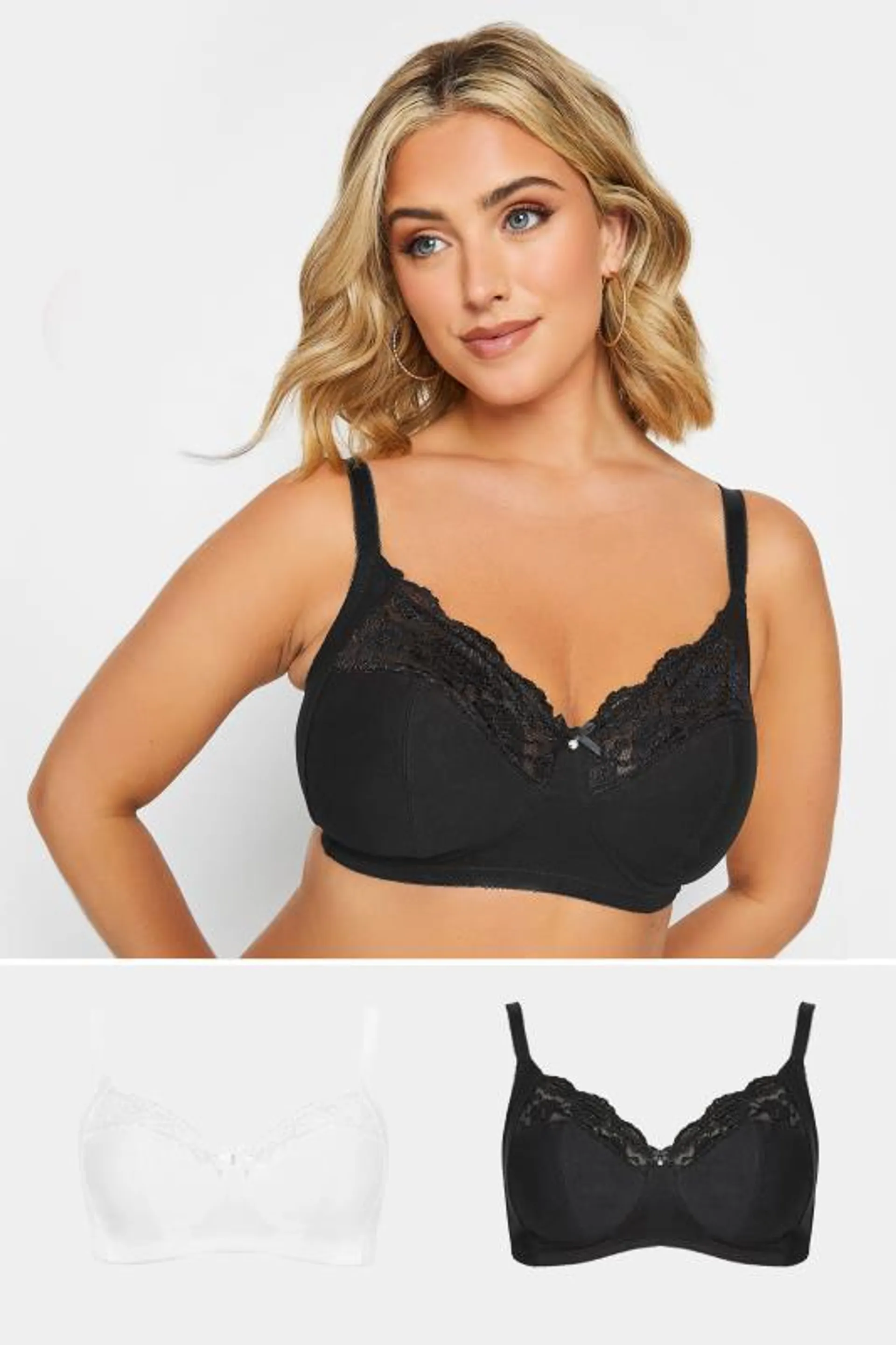 YOURS 2 PACK Black & White Non-Padded Non-Wired Full Cup Bras