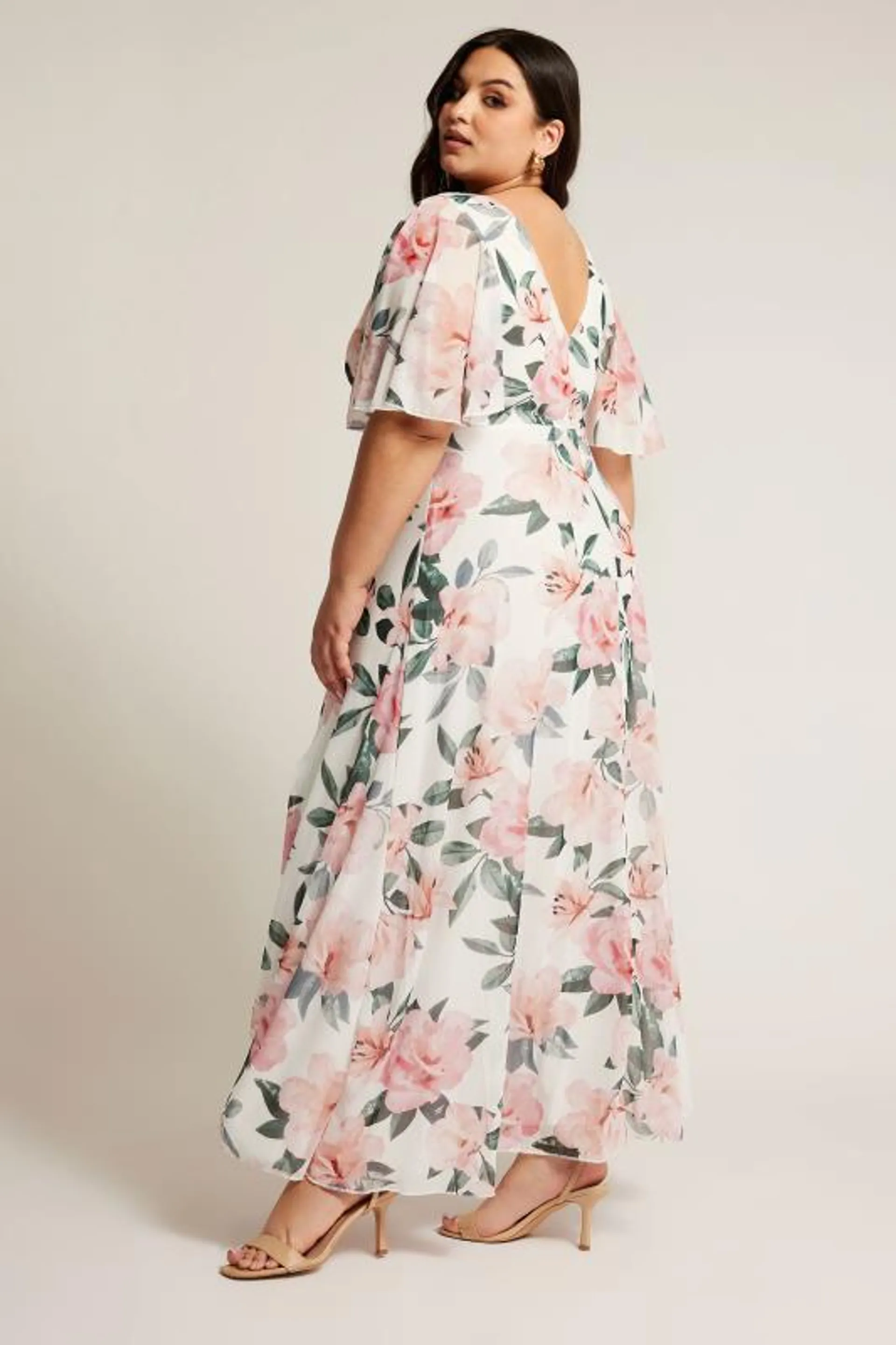 YOURS LONDON Curve White & Pink Floral Print Wrap Dress