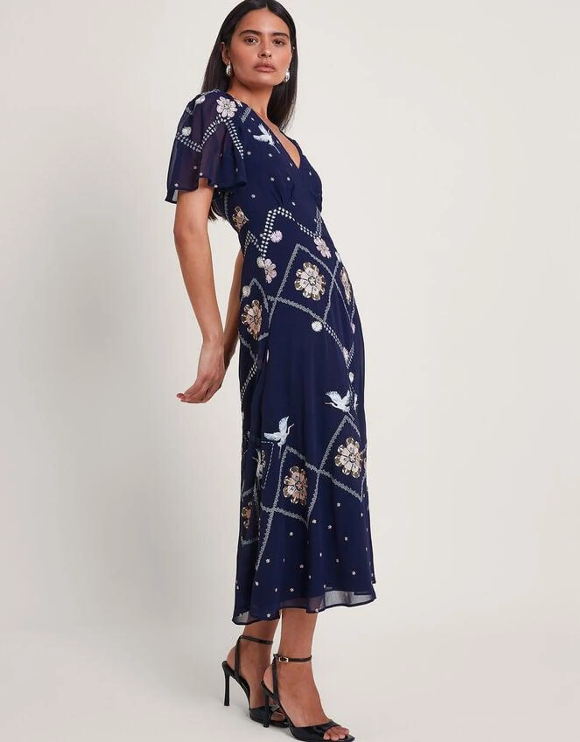 Neela Embroidered Tea Dress Blue