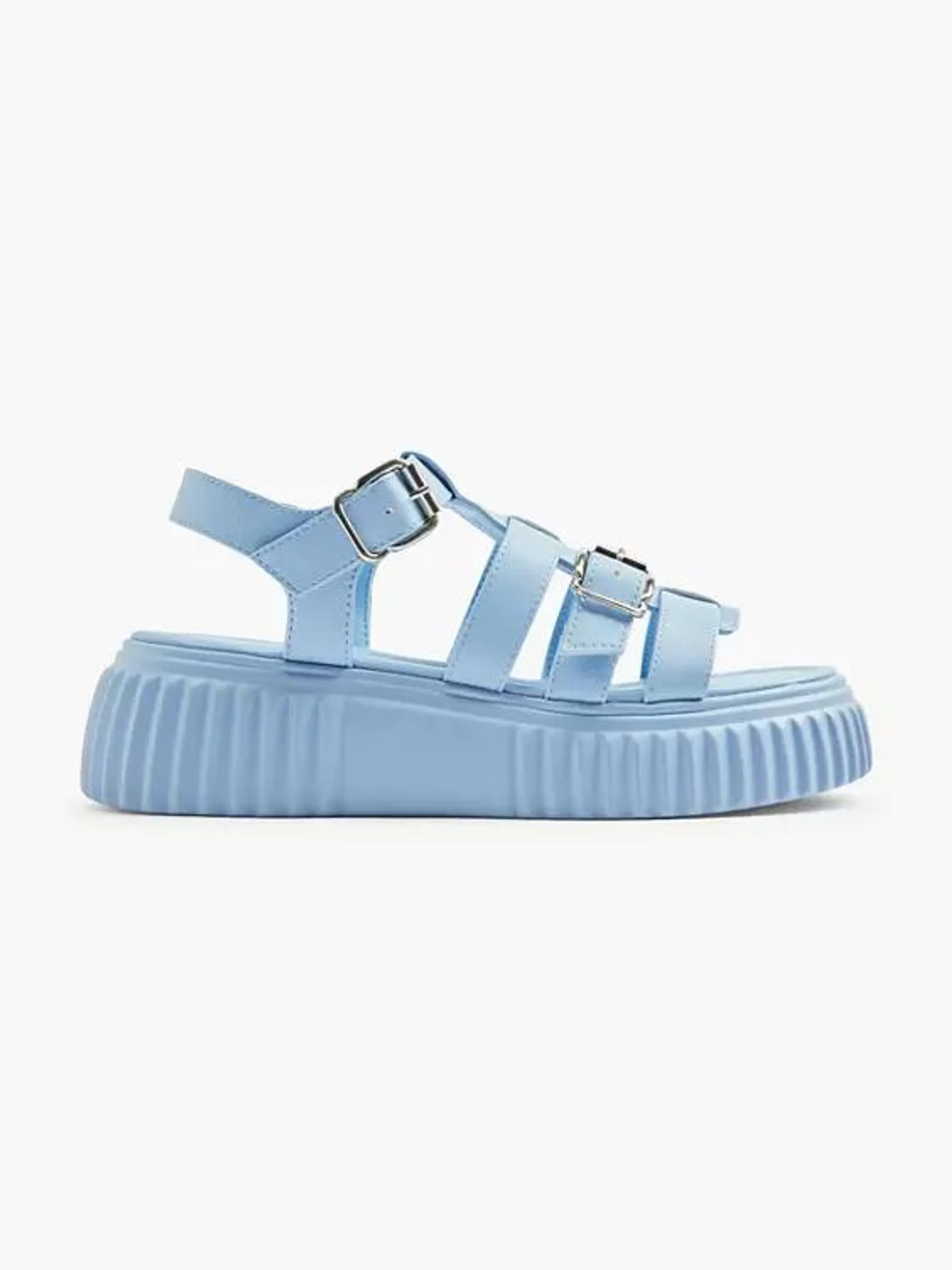 Blue Platform Sandal with Buckle Detailing