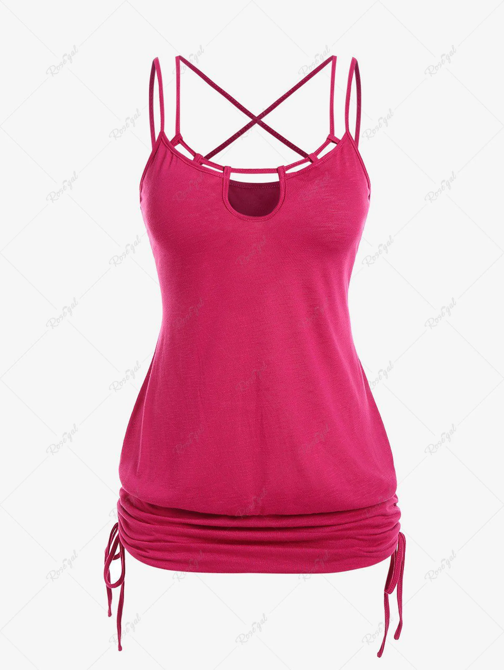 Plus Size Strappy Cinched Ruched Keyhole Cutout Cami Top - 3x | Us 22-24