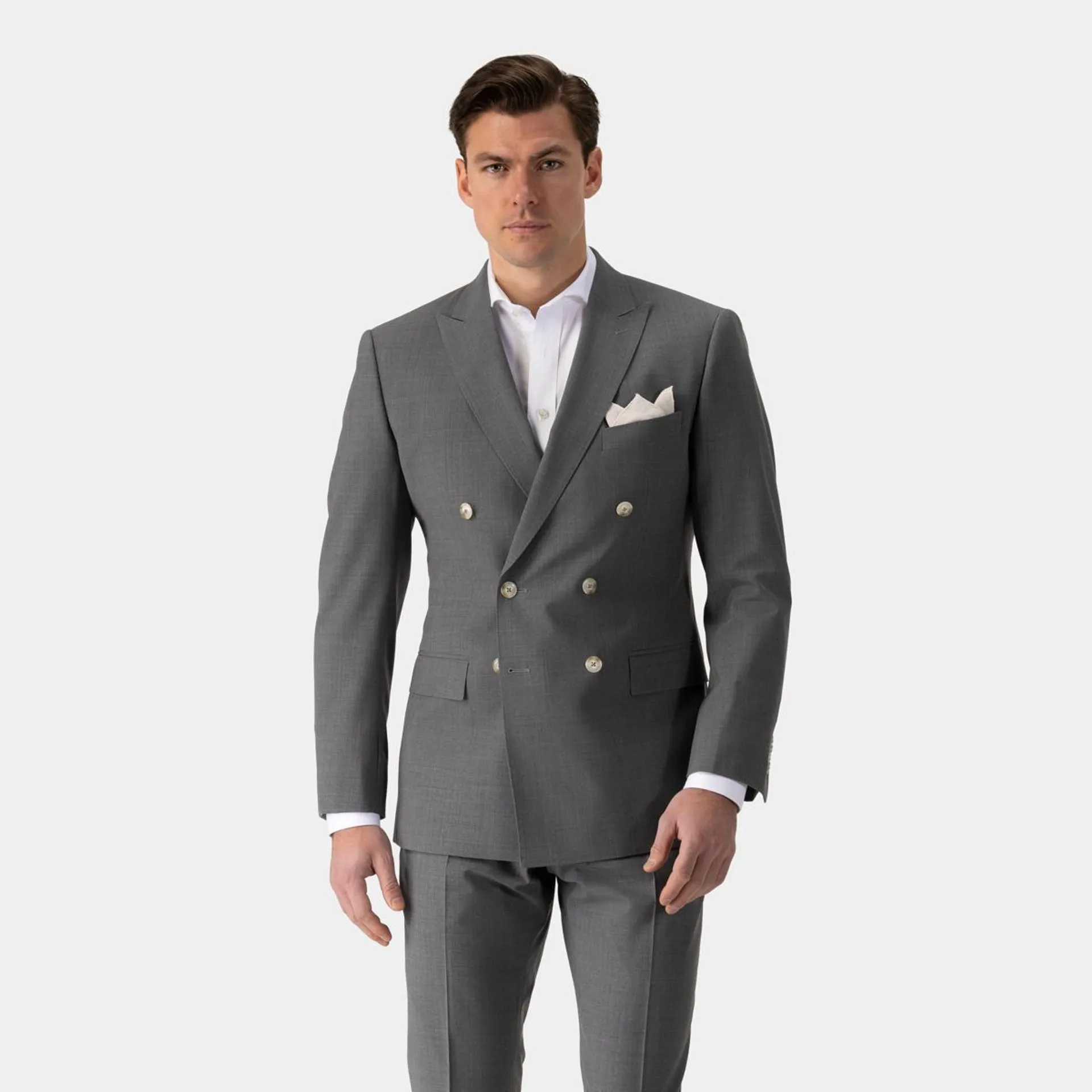 Gray two-piece stretch suit