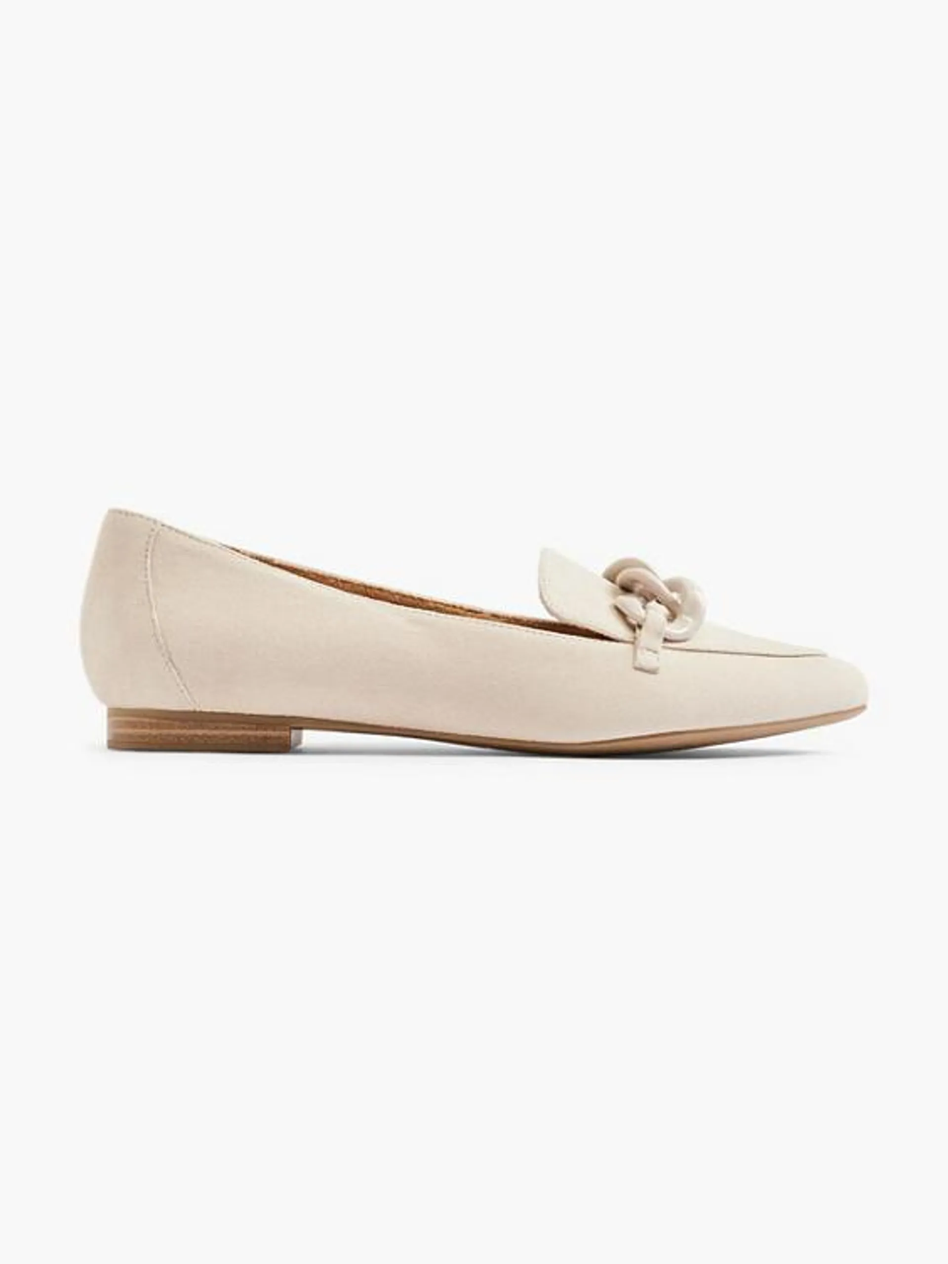 Nude Leather Flat Loafer with Matching Chain Detail