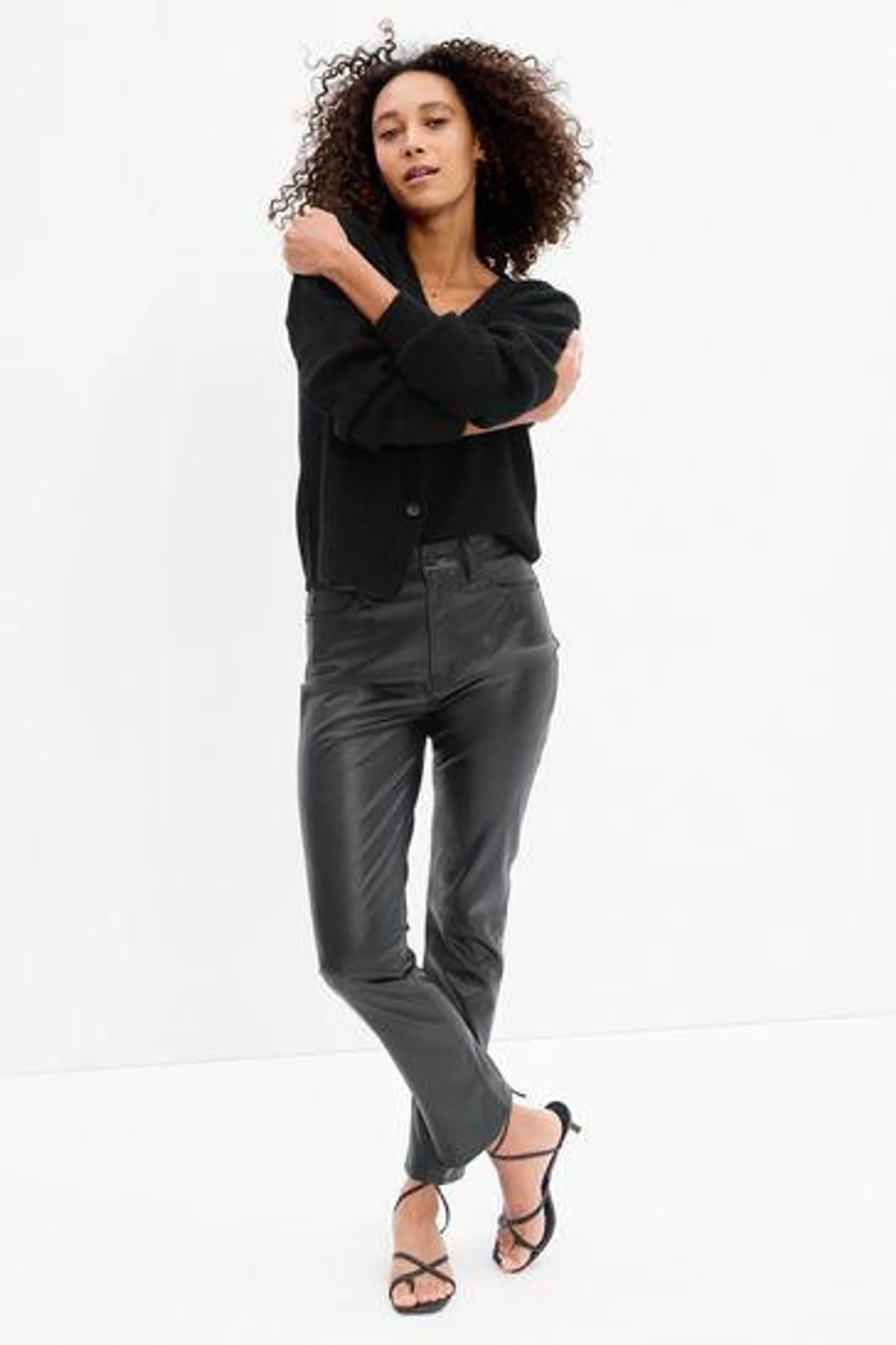 High Rise Vintage Slim Faux-Leather Trousers