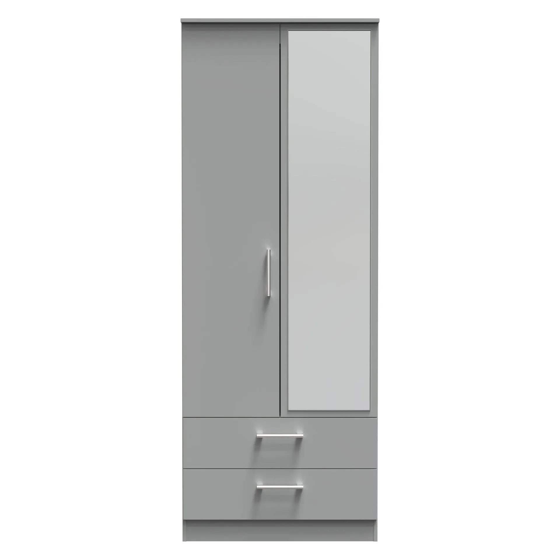 Denver Ready Assembled Wardrobe with 2 Doors and 2 Drawers with Mirror - Grey