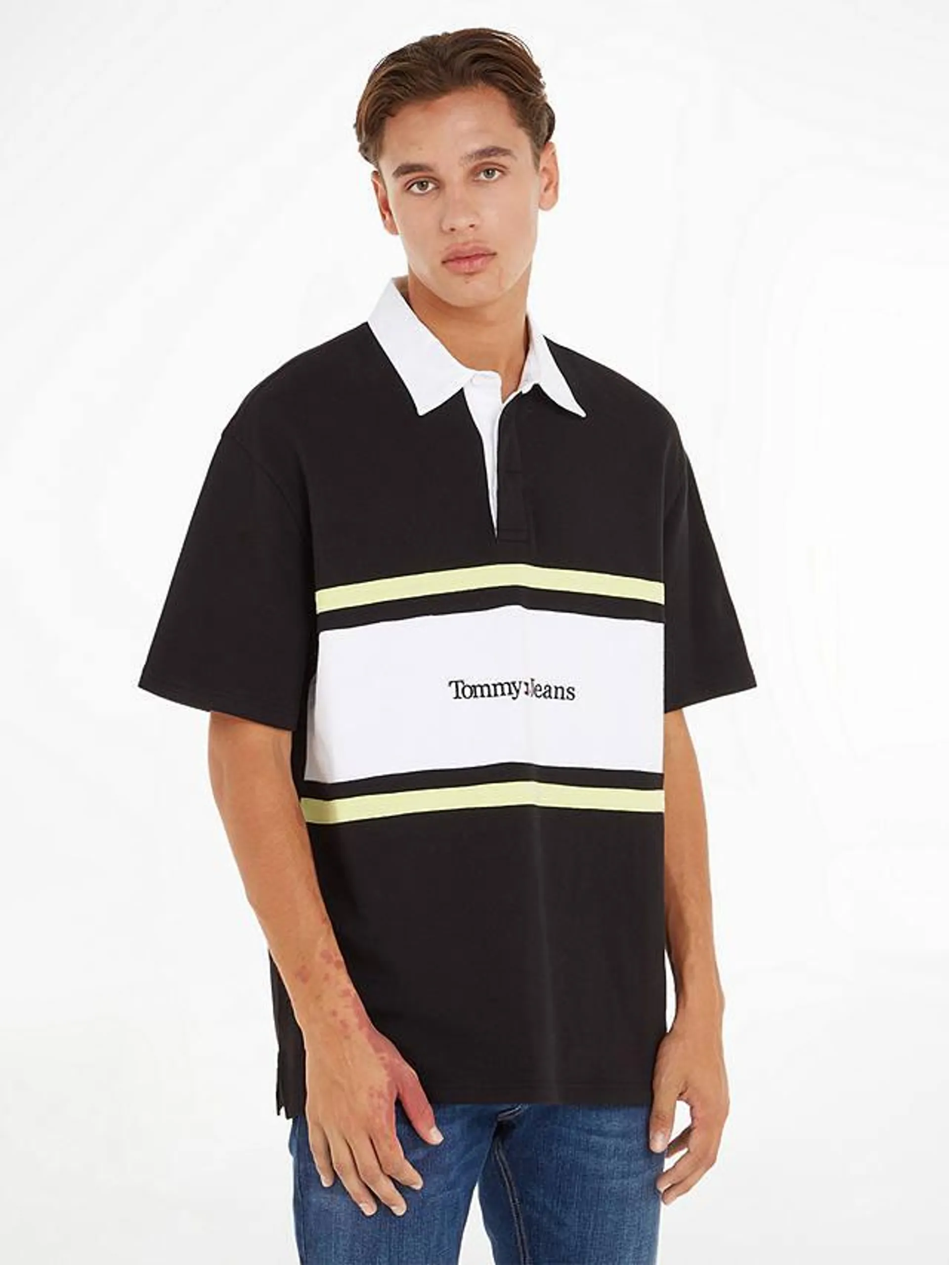 Tommy Jeans Stripe Rugby Shirt, Black