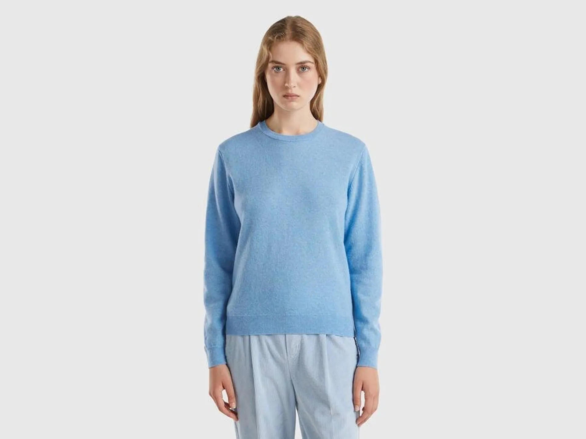 Marl sky blue crew neck sweater in pure Merino wool