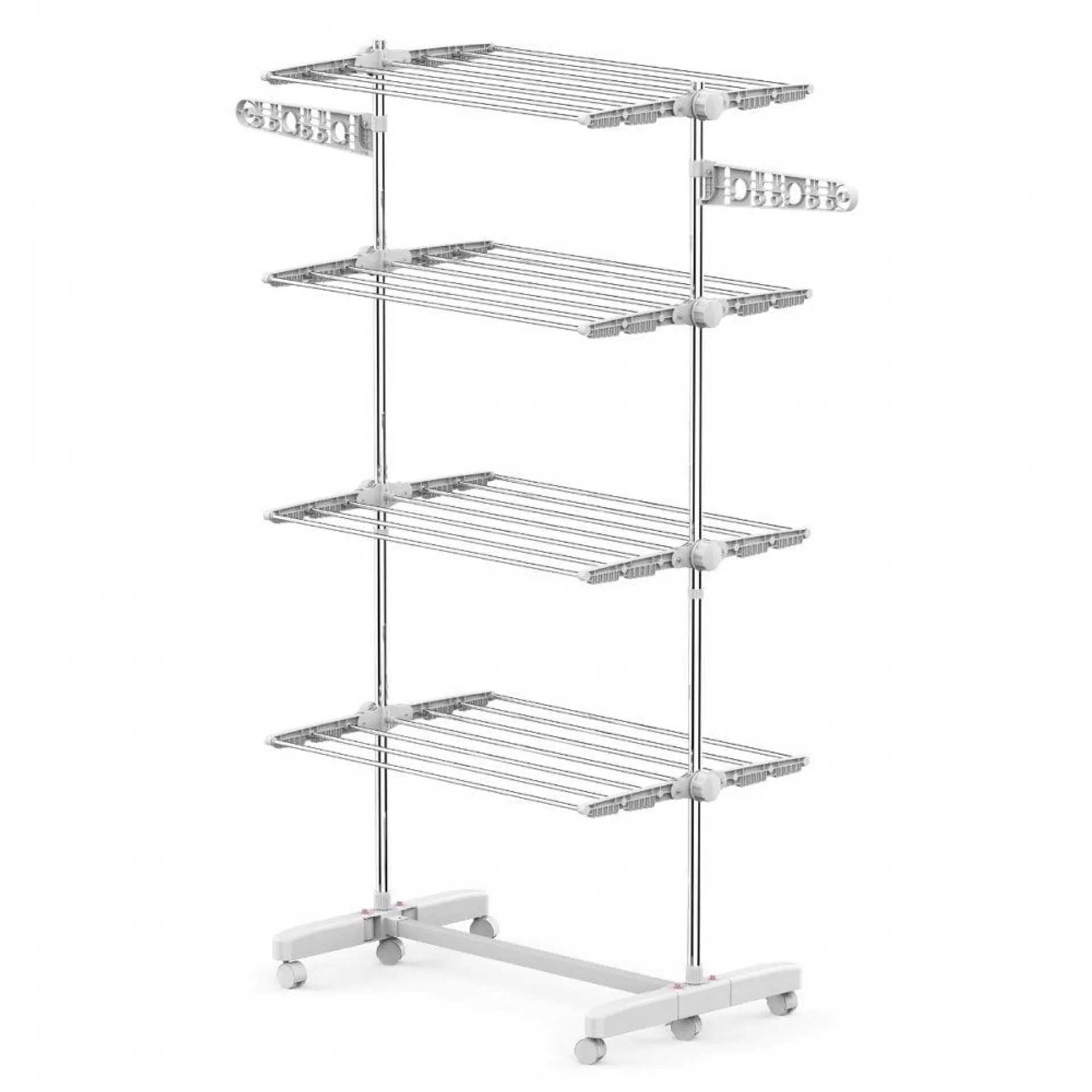 4 Layers Folding Cloth Hanger Stand Rail Adjustable Garment Rack W/Wheels-White/Silver