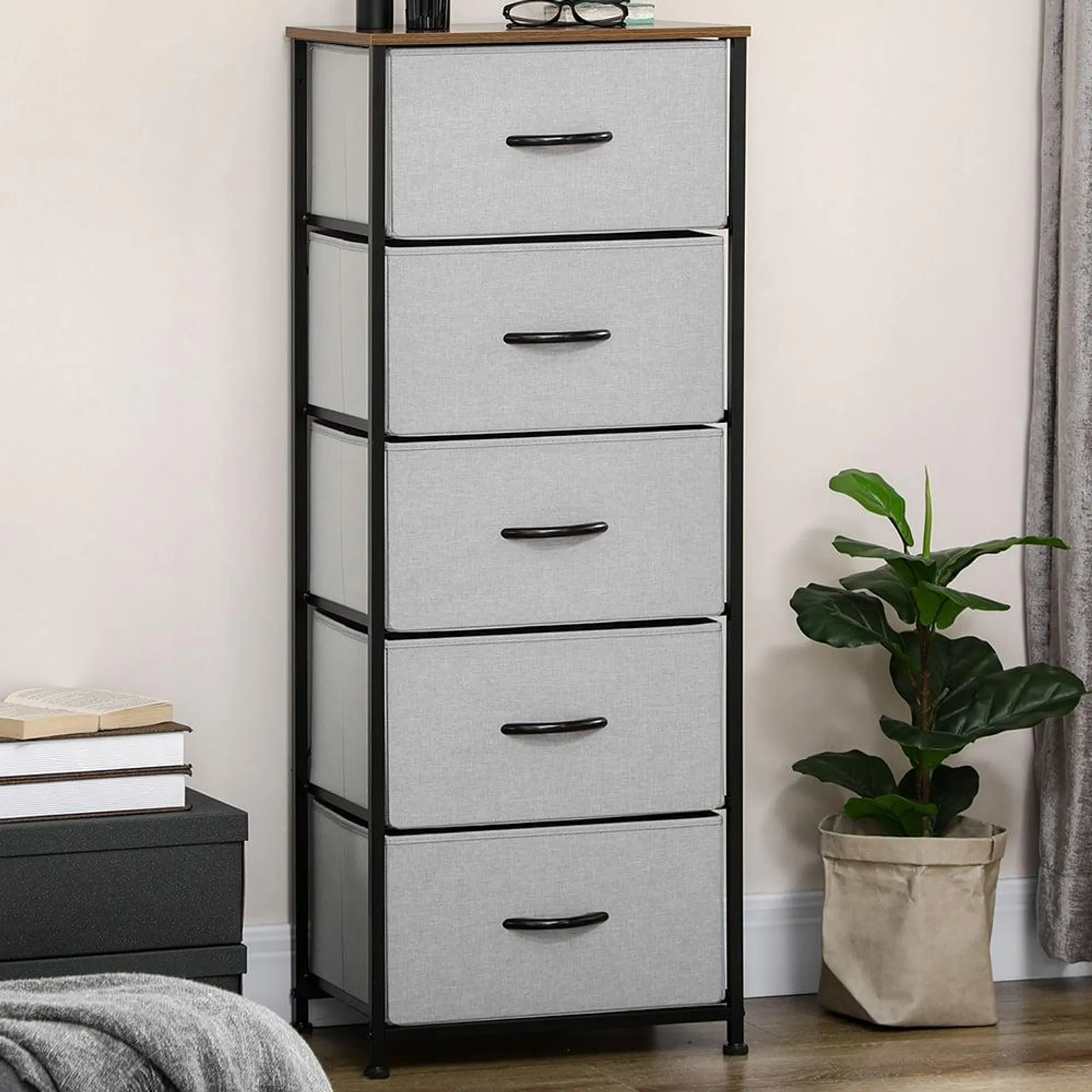 Portland 5 Drawer Grey Tall Chest of Drawers