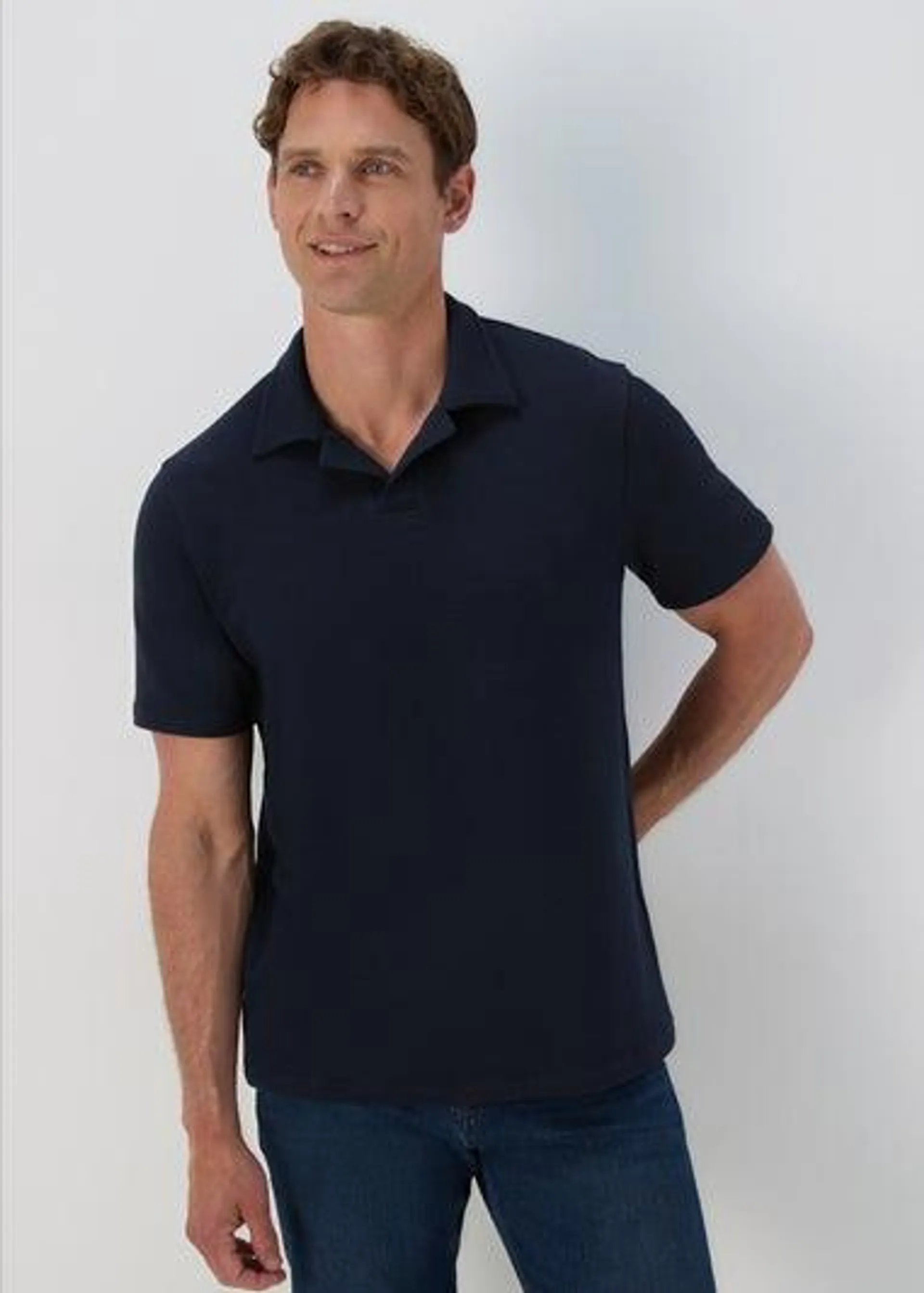 Navy Textured Polo Shirt