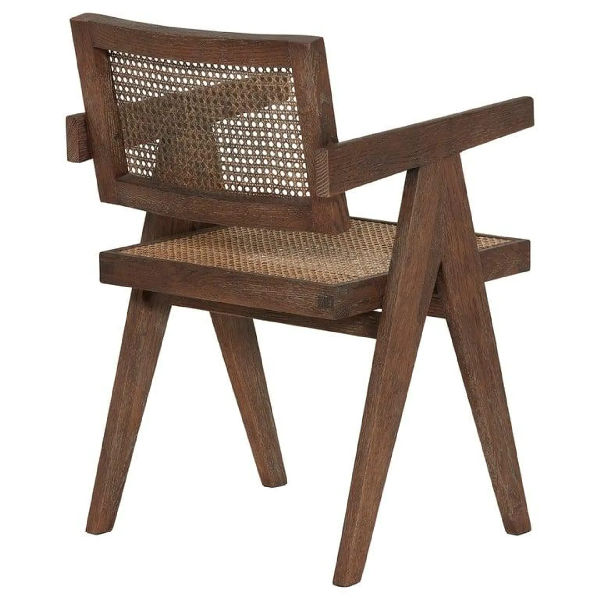 Brown Wood And Neutral Rattan Dining Armchair