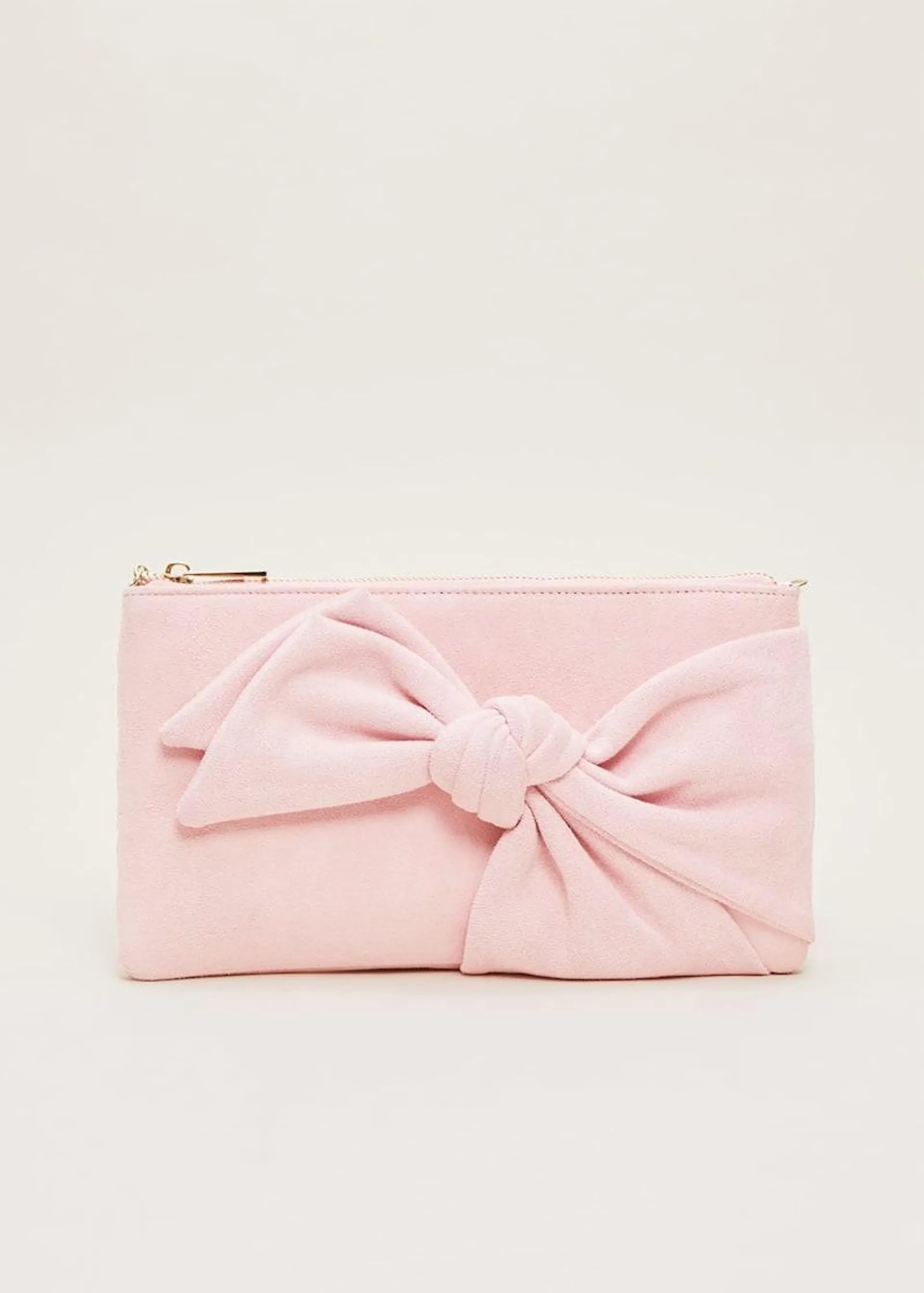 Pink Suede Bow Clutch Bag