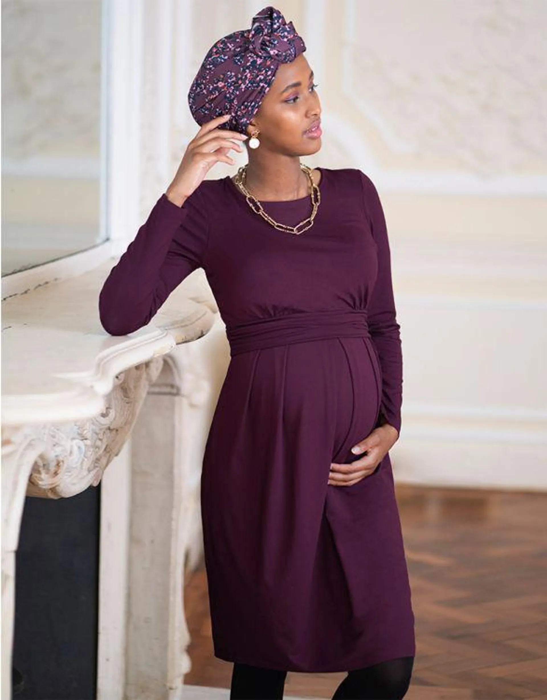 Burgundy Stretch Jersey Maternity & Nursing Dress
