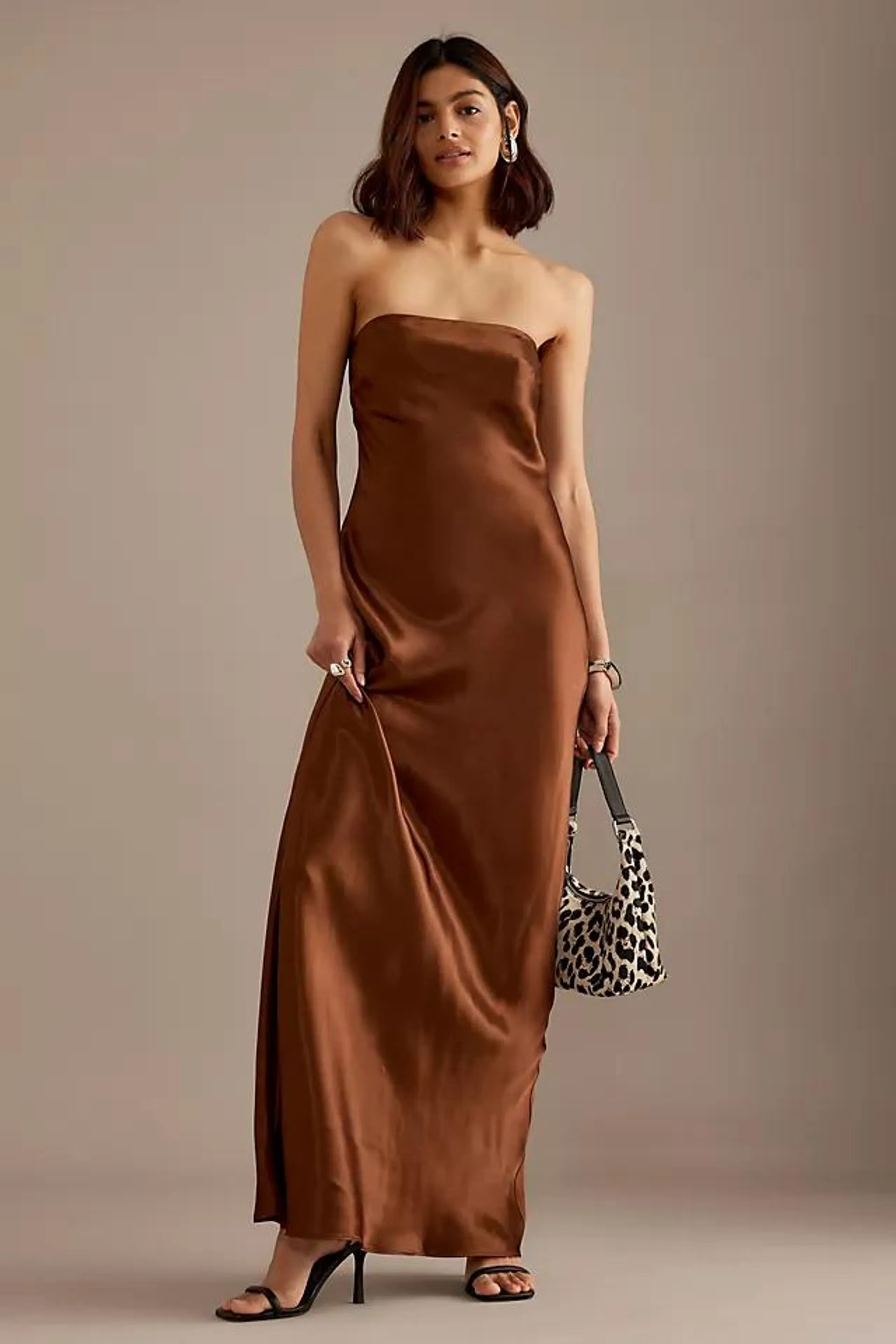 The Fleur Strapless Satin Maxi Slip Dress