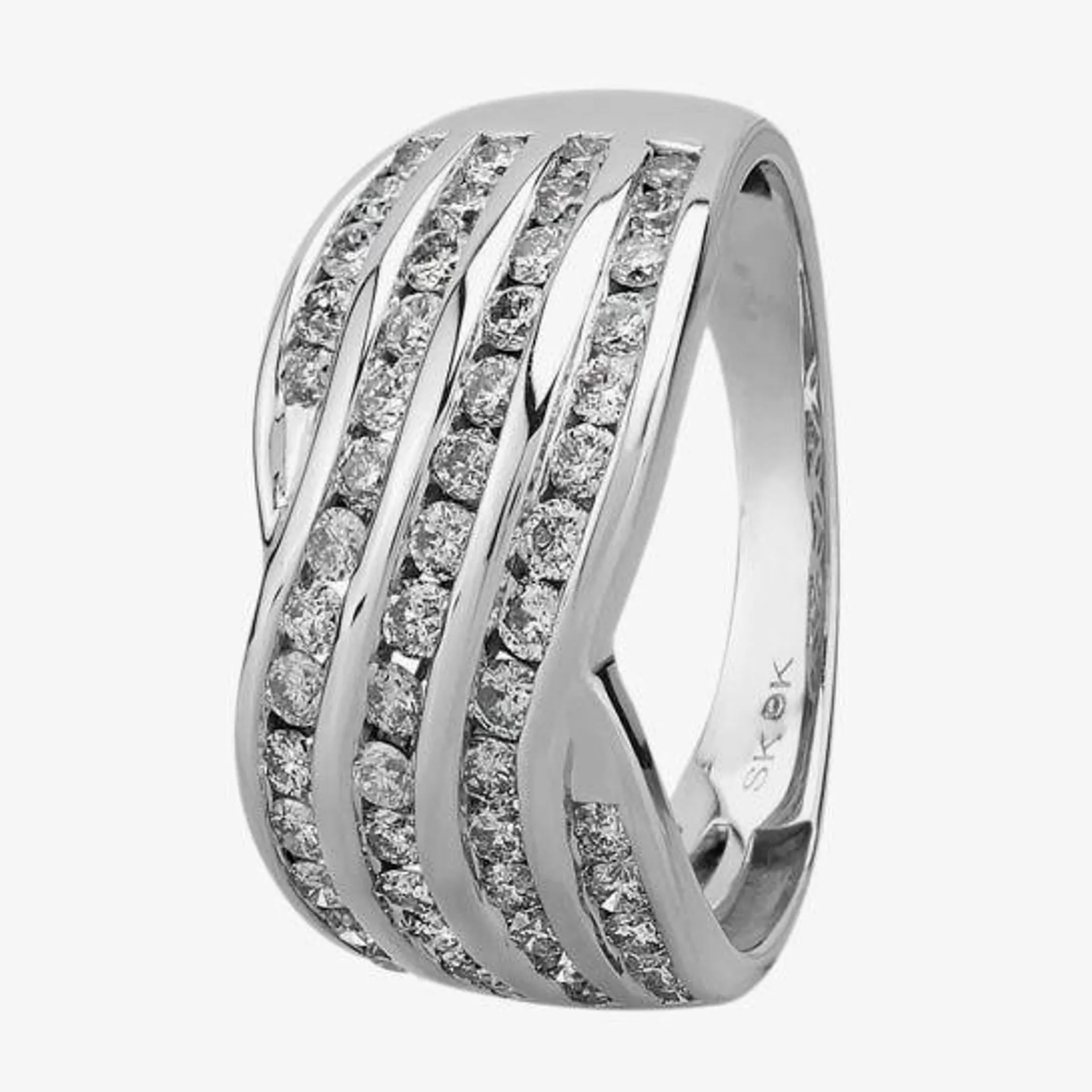 9ct White Gold 1.00ct Diamond Channel-set Multi Wave Ring