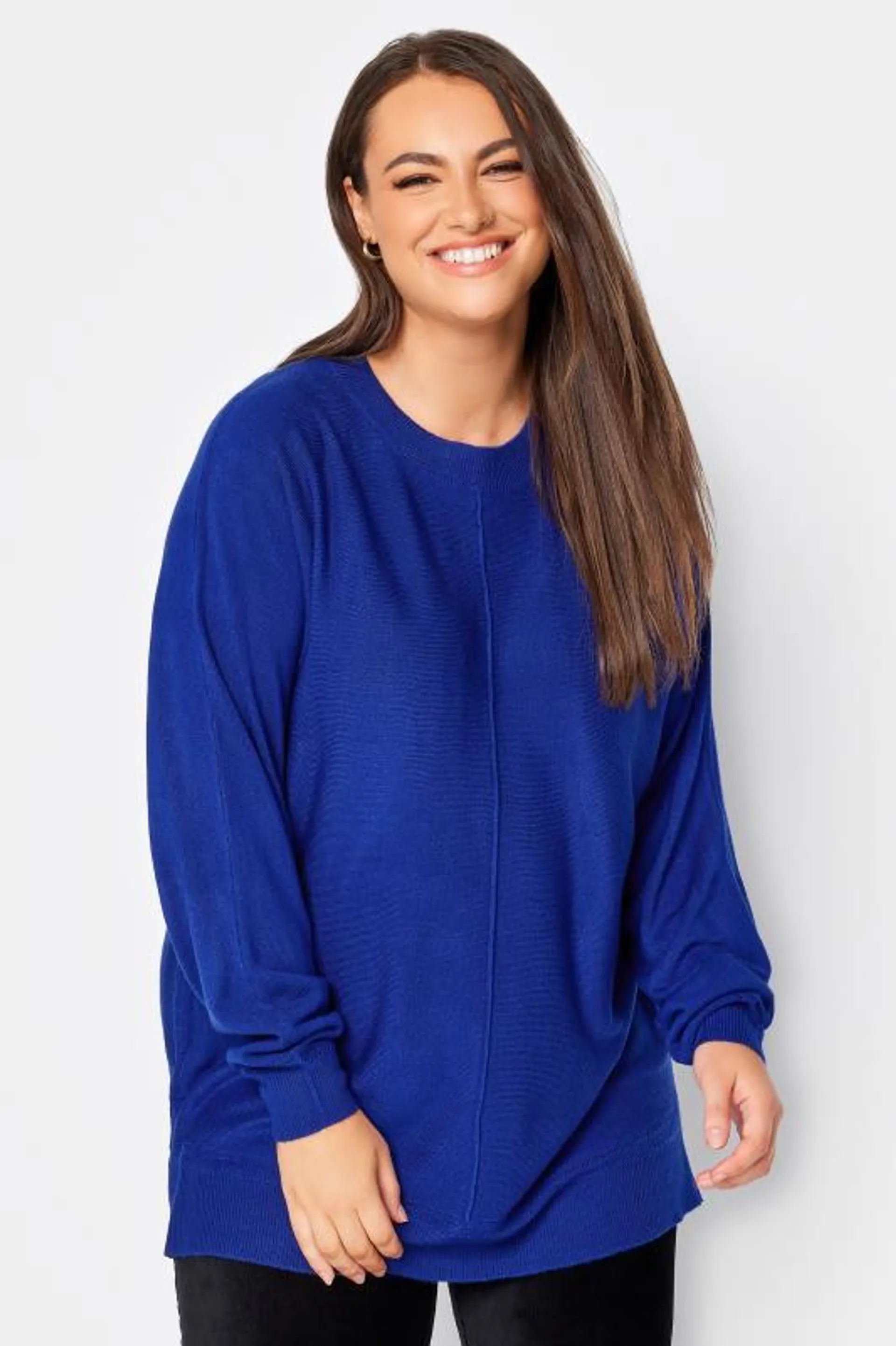 YOURS Curve Cobalt Blue Front Seam Detail Jumper