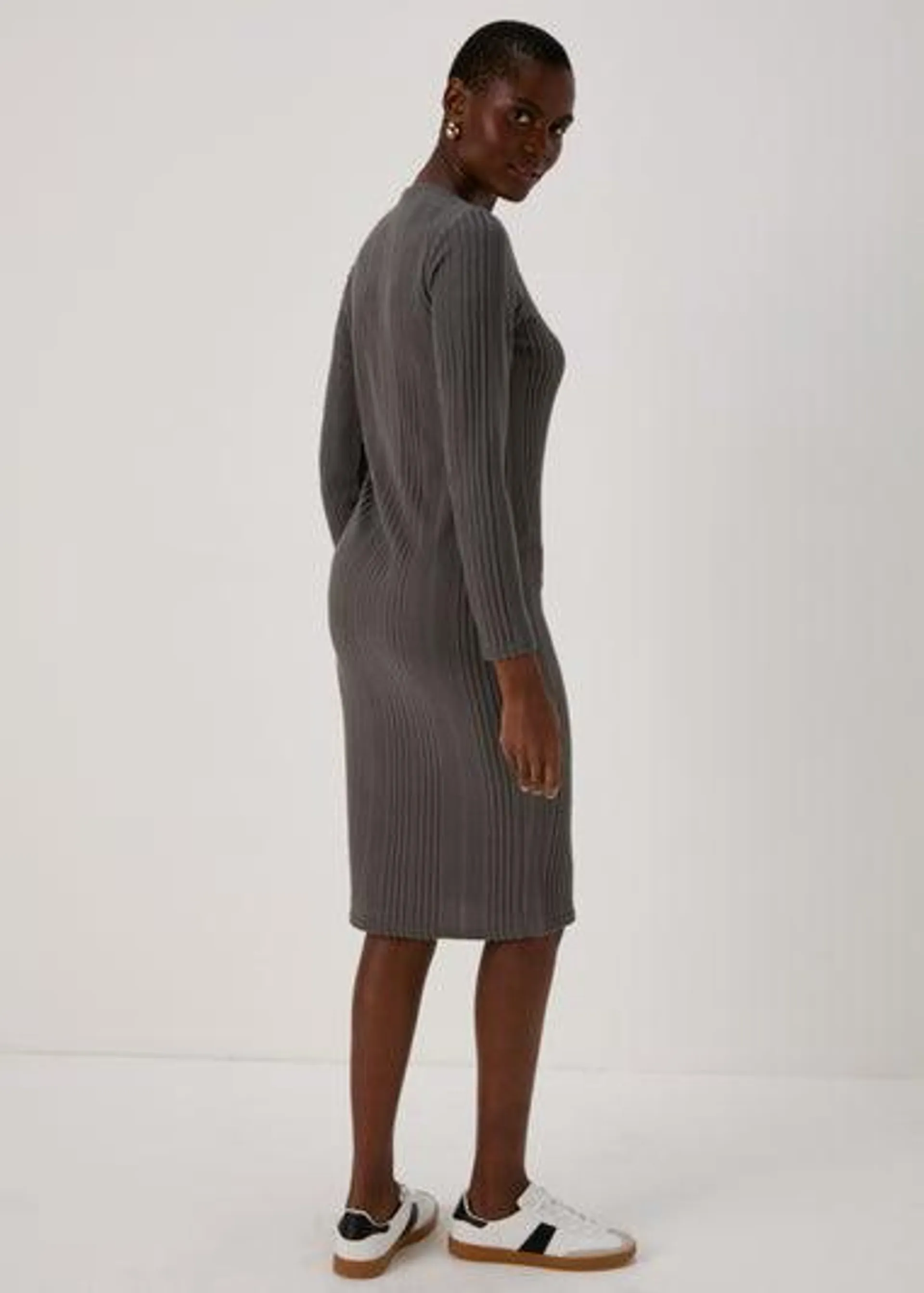 Grey Cosy Rib Midi Dress - Size 8