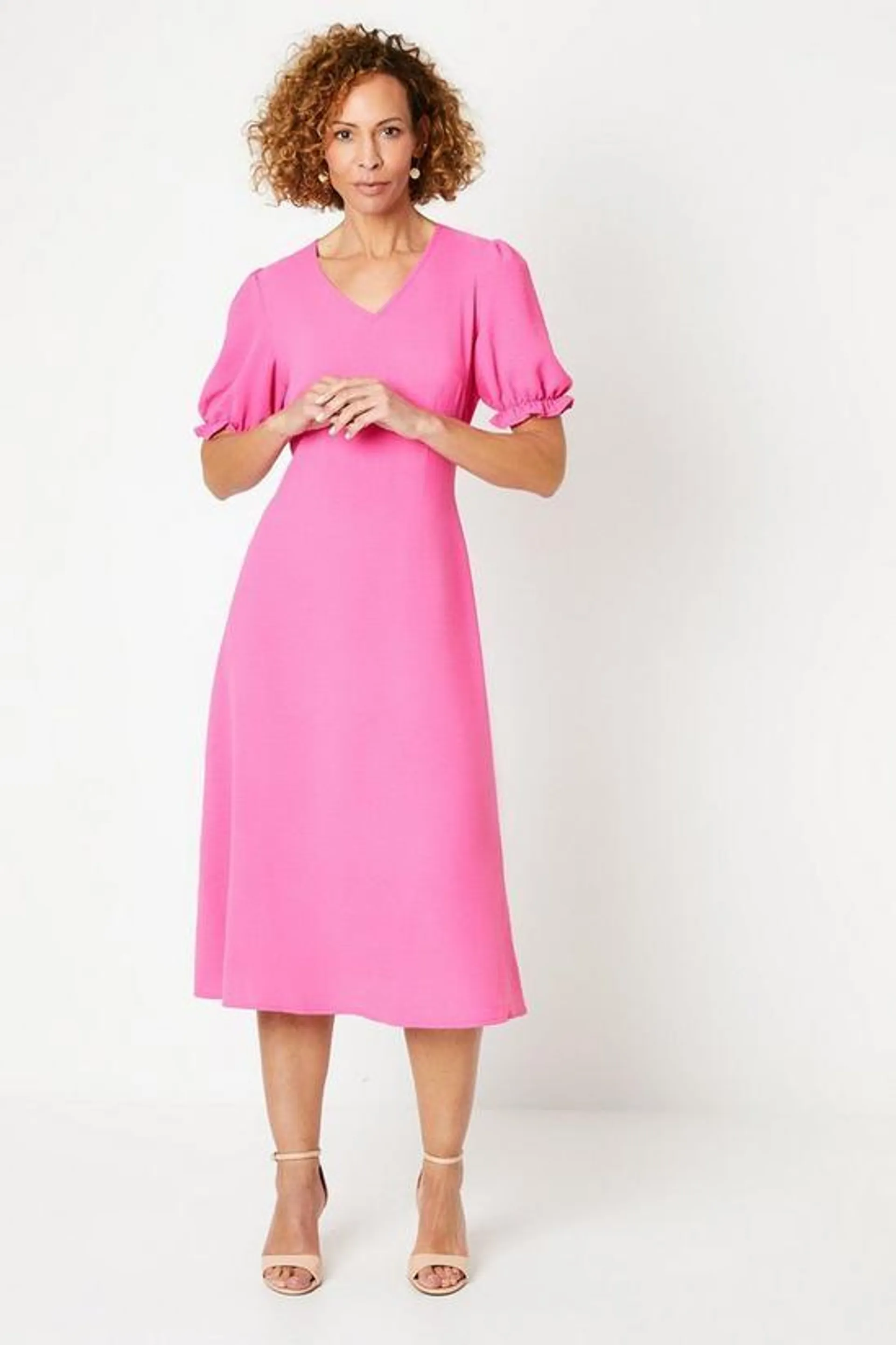 Pink Crepe Midi Tea Dress