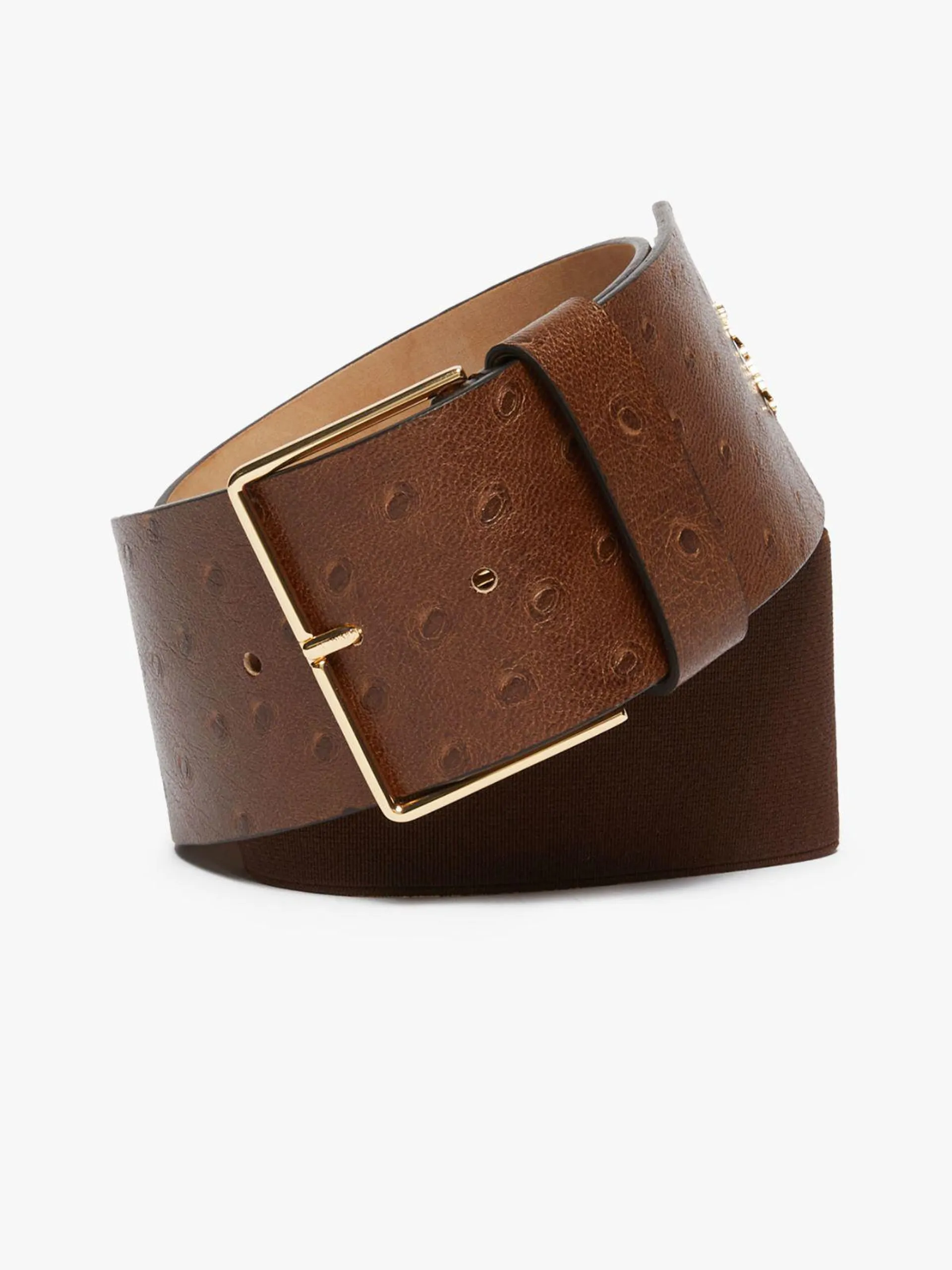 Ostrich-print leather belt