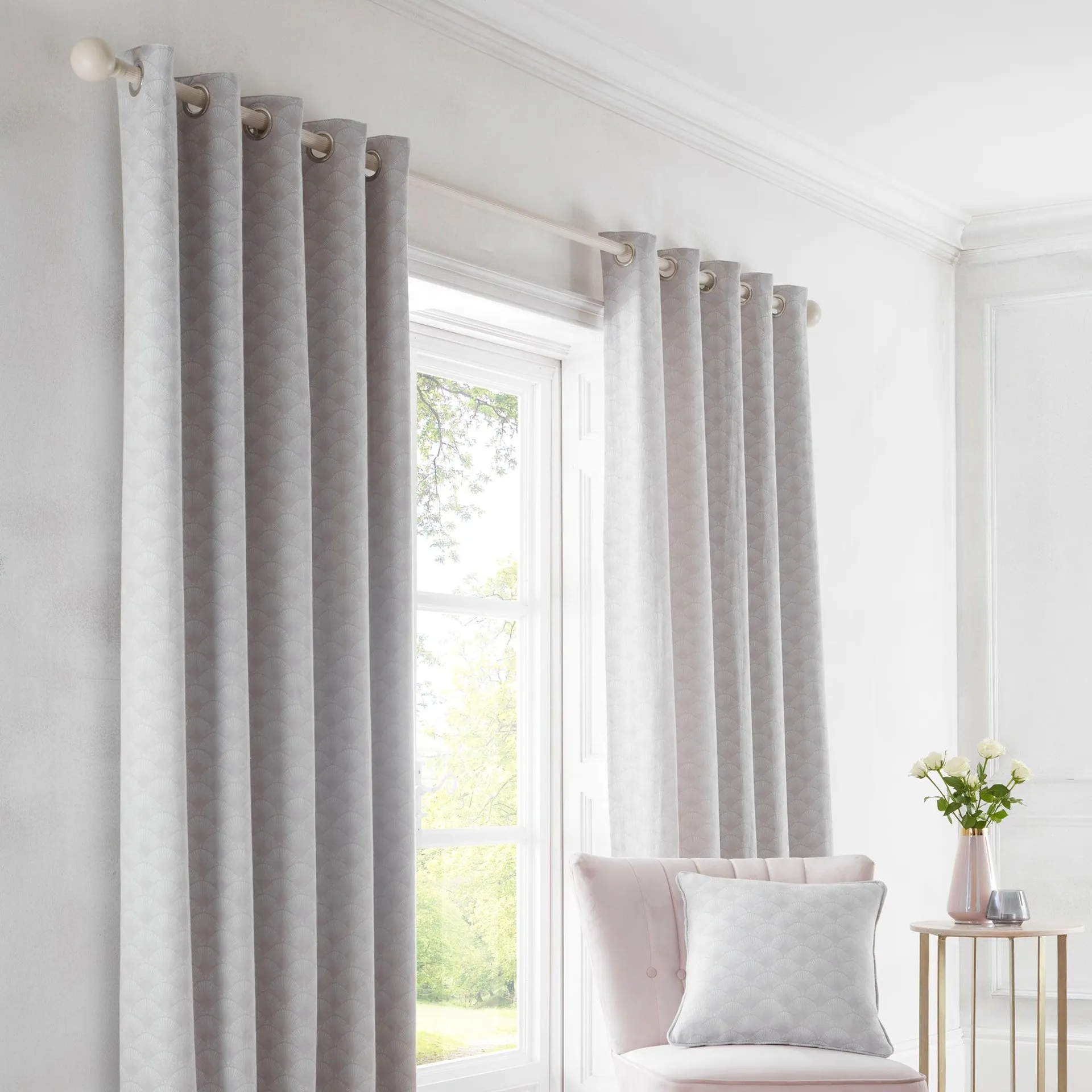 Dreams & Drapes Tiffany Jacquard Eyelet Curtains Silver