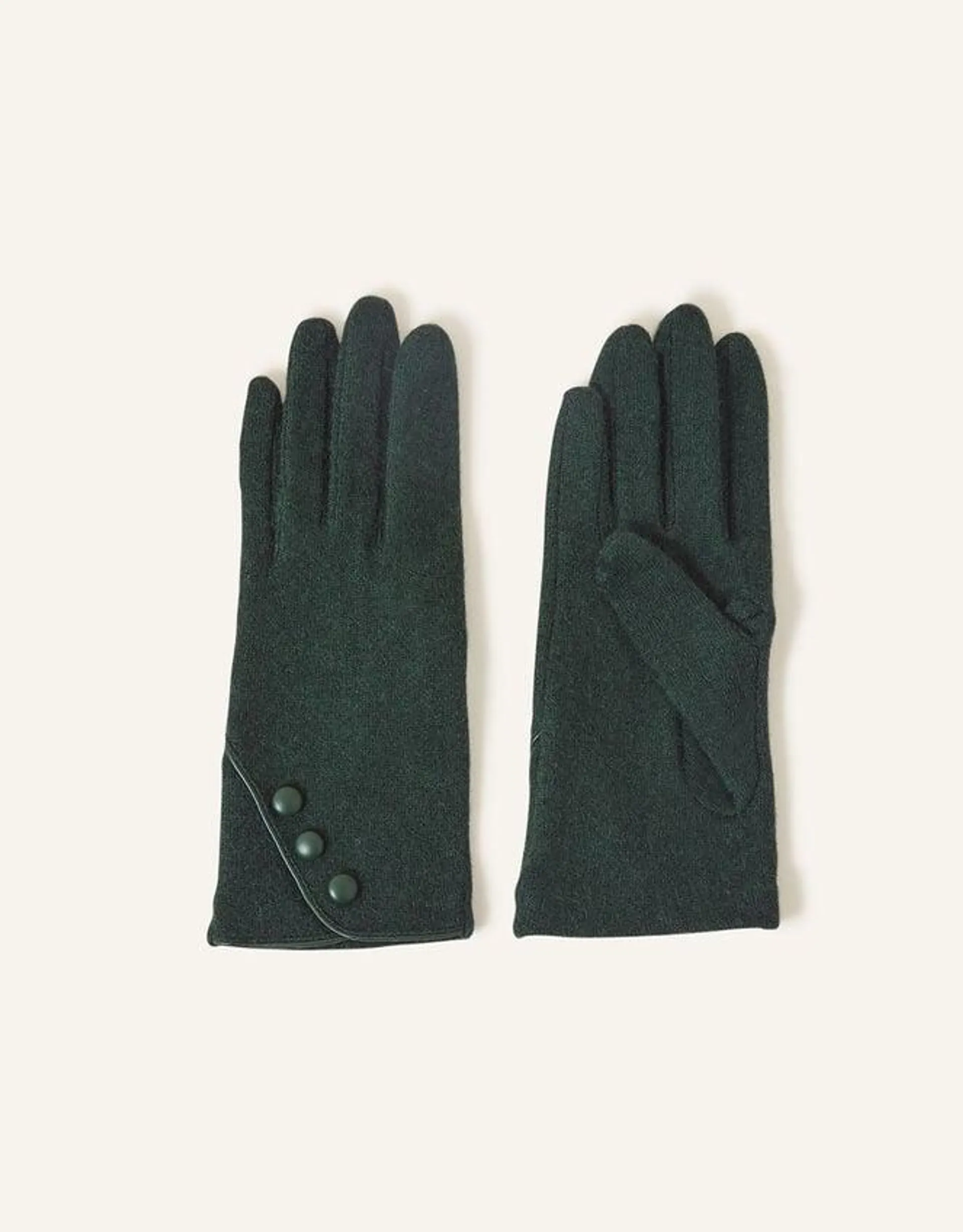 Touchscreen Button Gloves in Wool Blend Green
