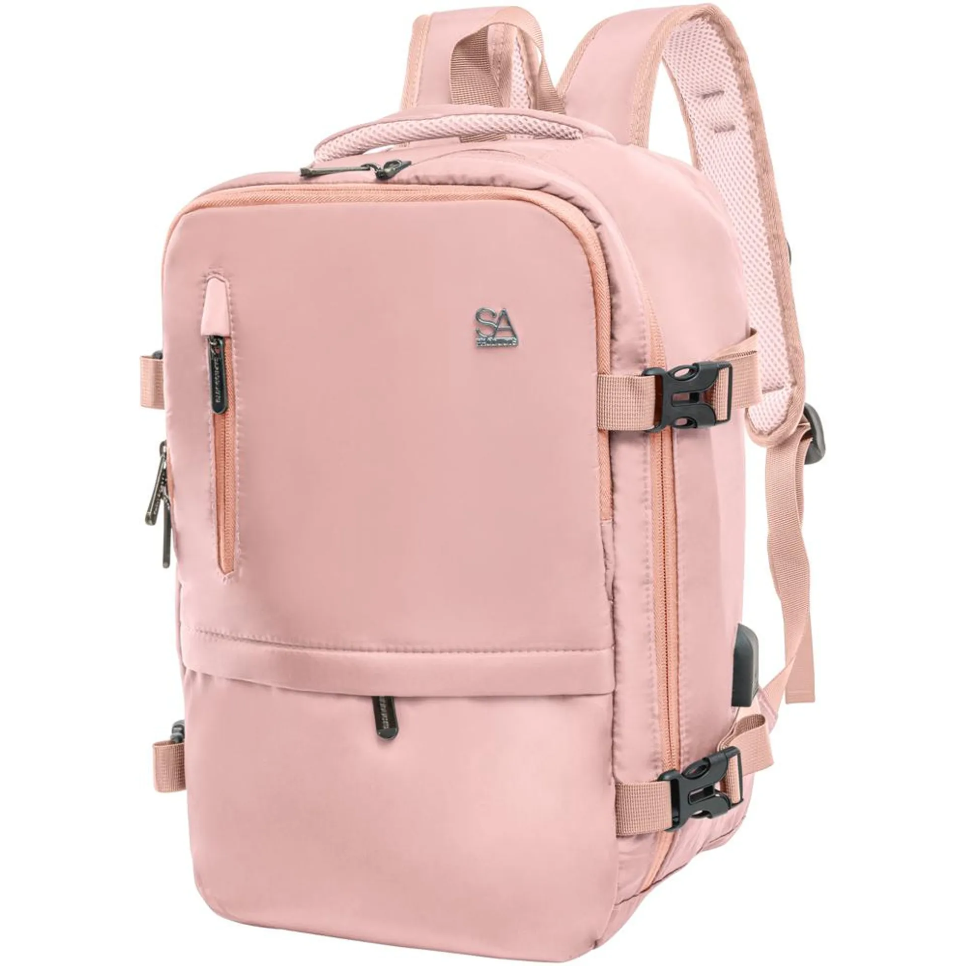 SA Products Pink Cabin Backpack with USB Port and Trolley Sleeve