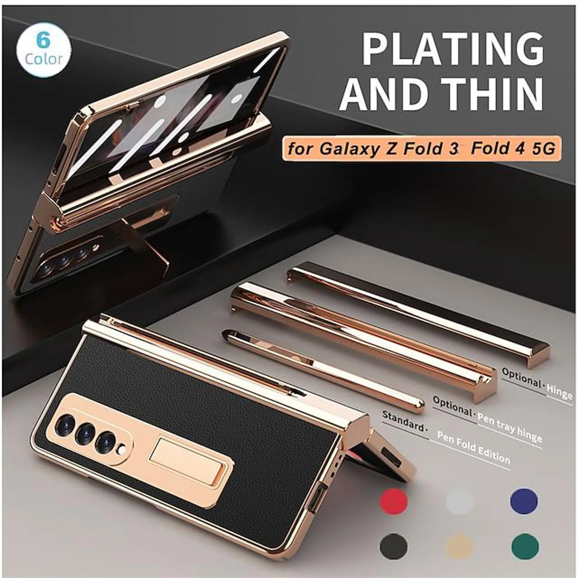 Phone Case For Samsung Galaxy Z Fold 5 Z Fold 4 Z Fold 3 Z Fold 2 Bumper Frame Four Corners Drop Resistance Kickstand Solid Colored PC PU Leather