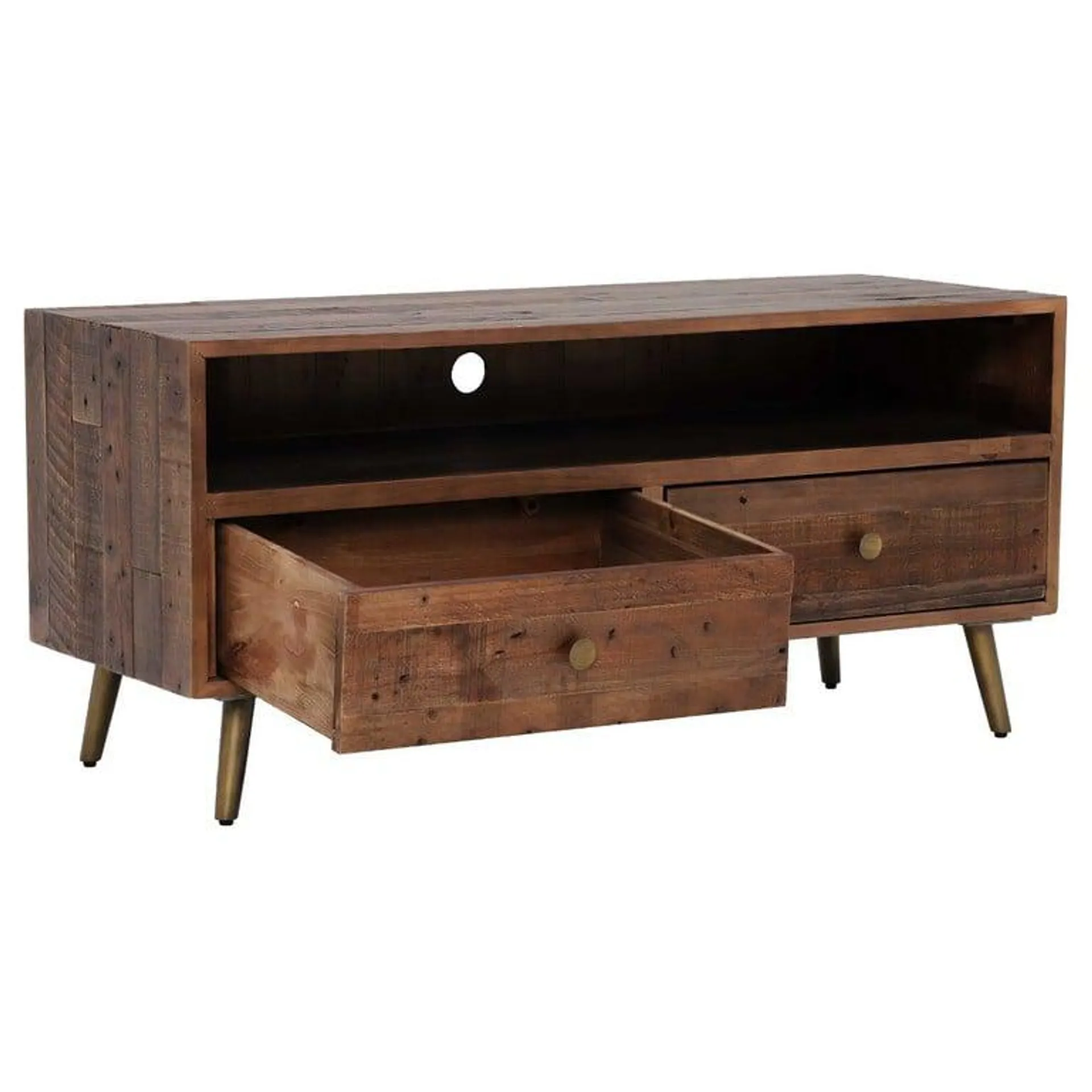 Reclaimed Wood Lowline TV Cabinet with 2 Drawers