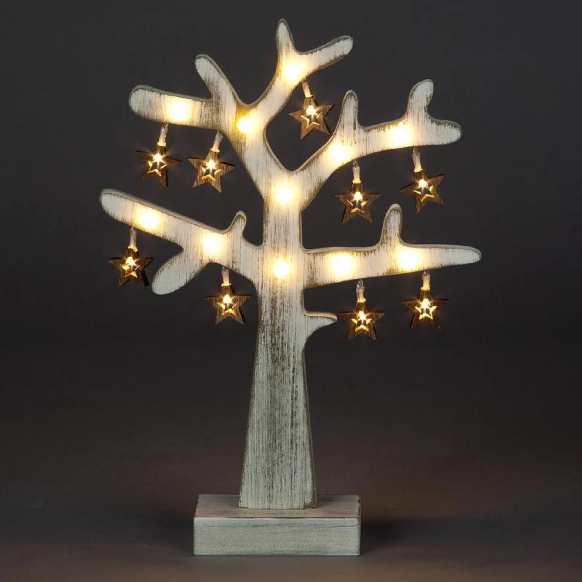 Battery Operated Stressed Effect Wooden Christmas Tree with Lit Stars