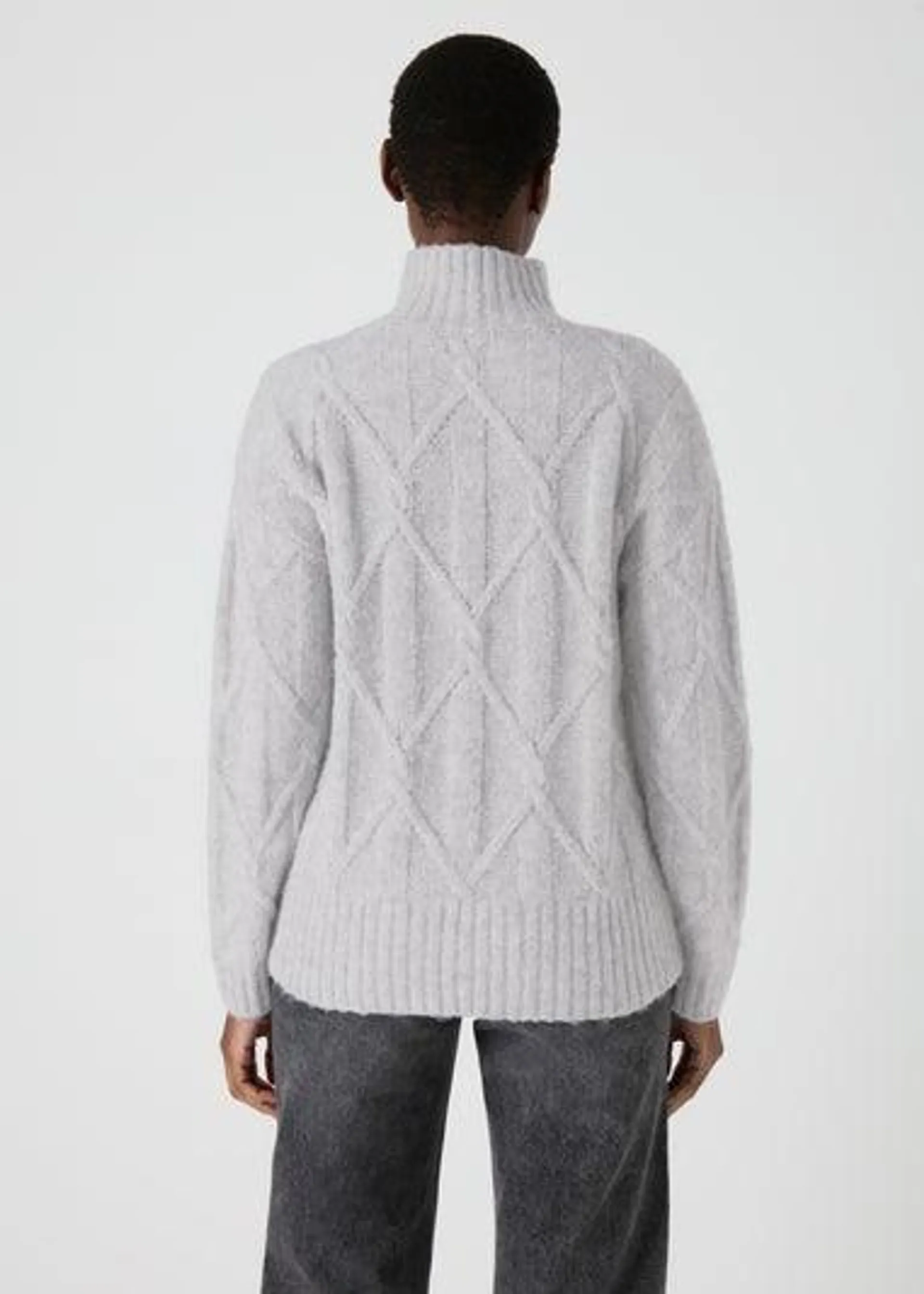 Grey Cable Knit High Neck Jumper