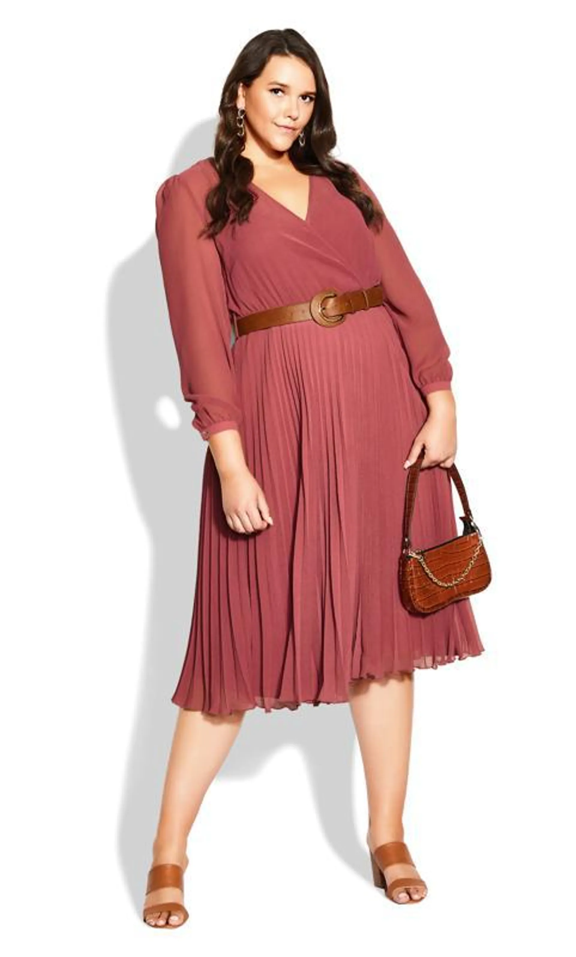 City Chic Red Pleated Midi Dress