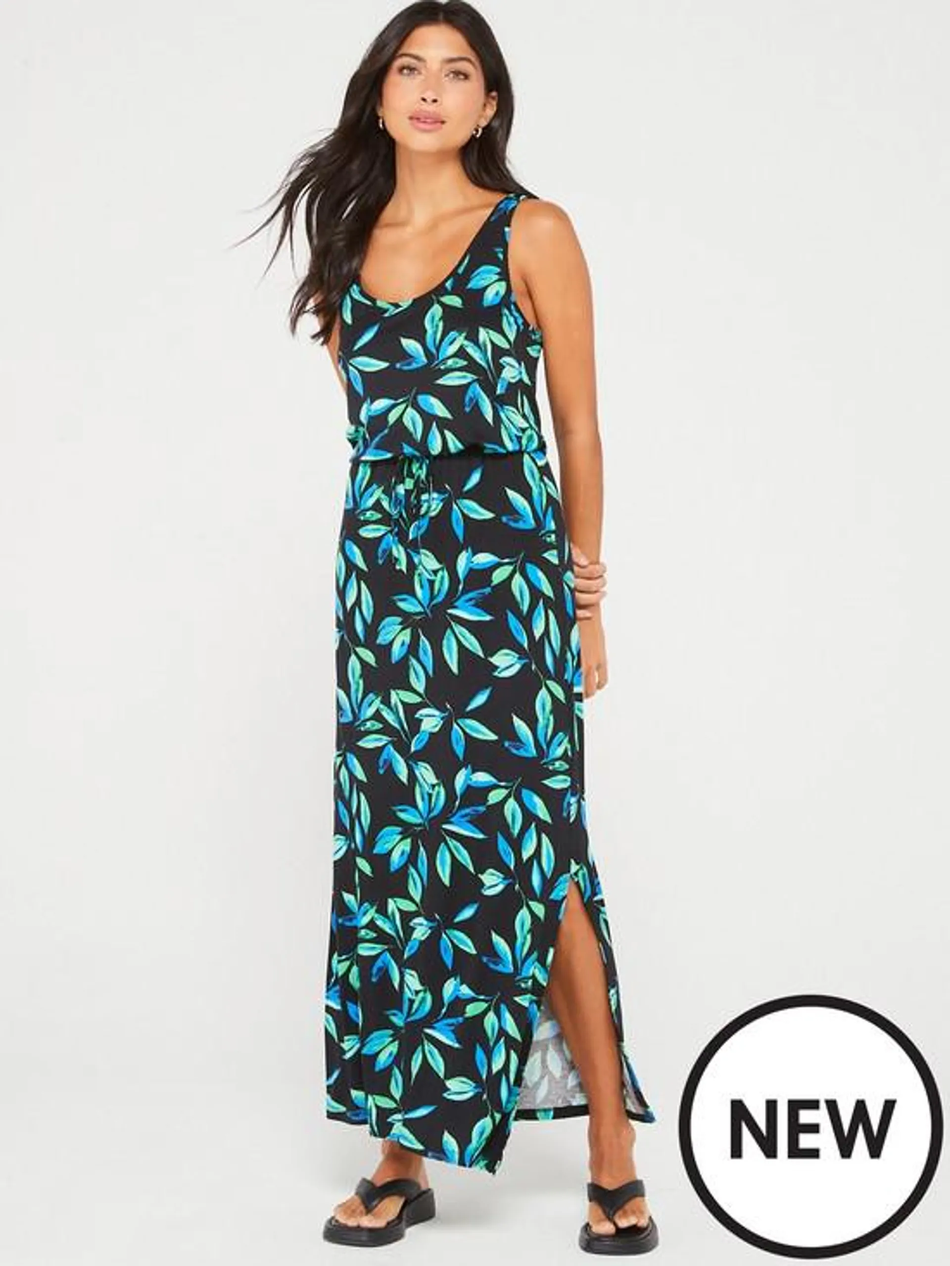 Channel Tie Waist Maxi Dress – Dark Print